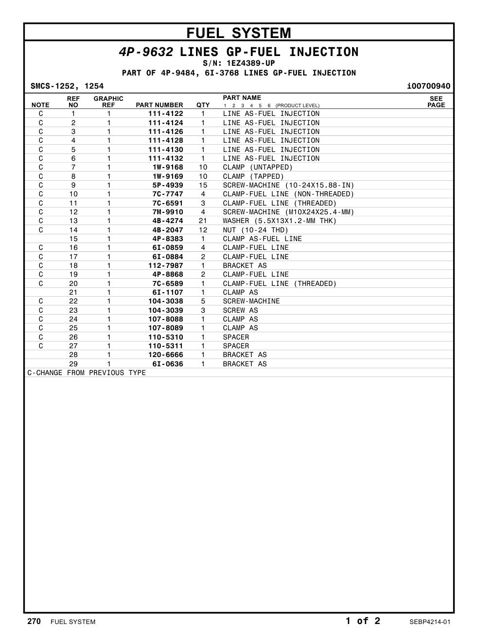 6I-1107 CLAMP AS · S/N 1EZ4389-UP CAT parts manual diagram