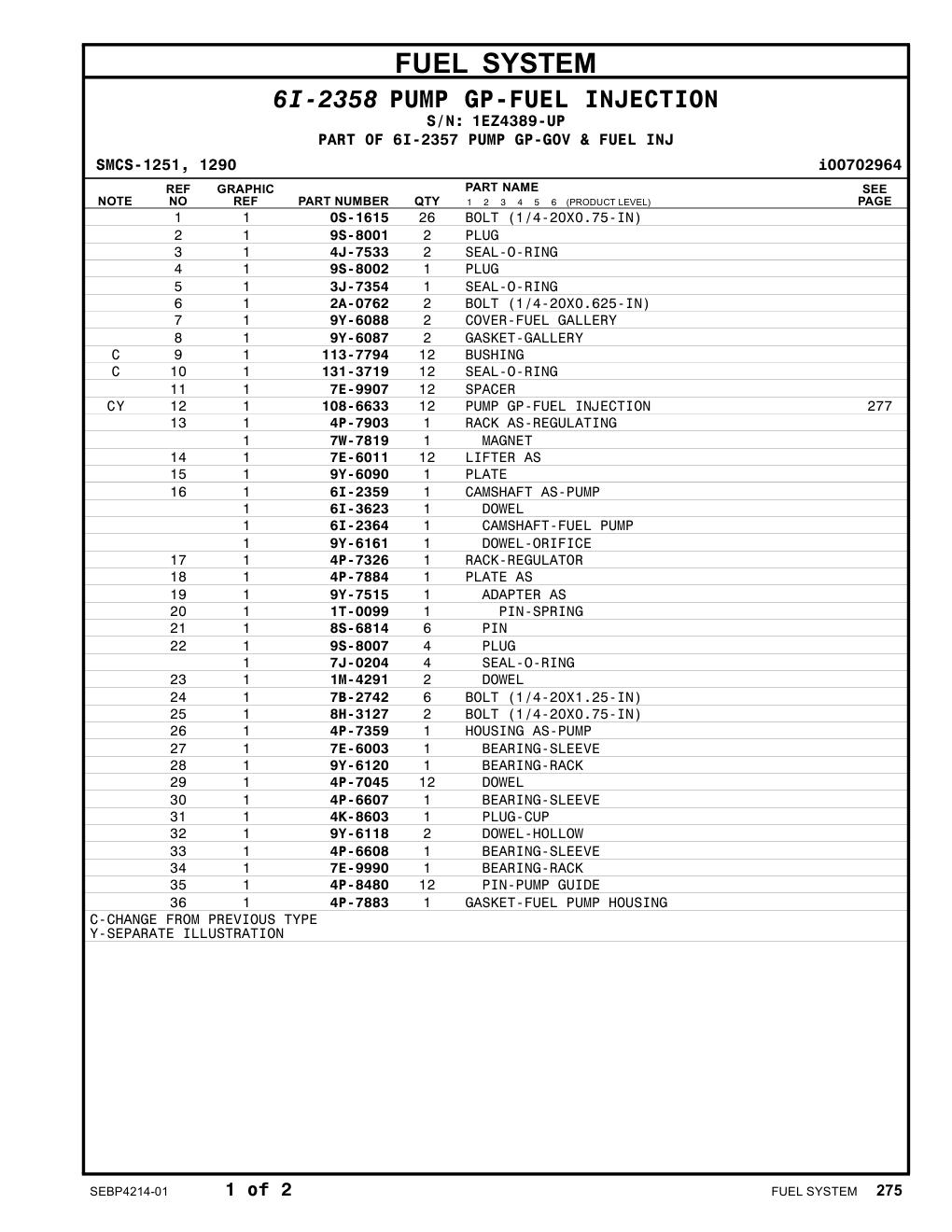 9Y-6120 BEARING-RACK · S/N 1EZ4389-UP CAT parts manual diagram