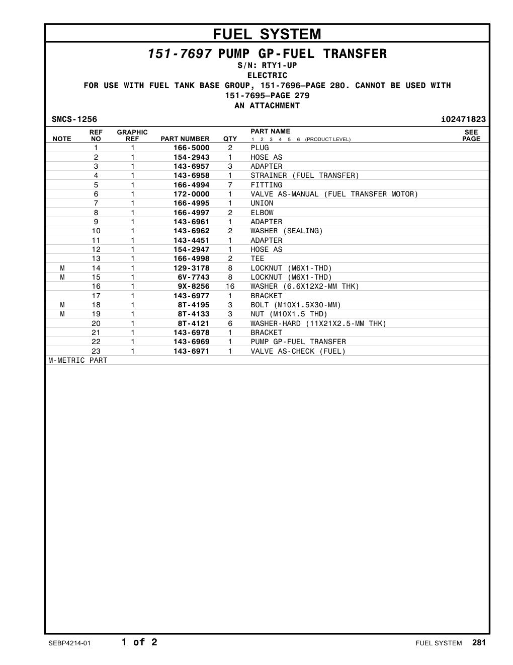 143-6969 PUMP GP-FUEL TRANSFER · S/N RTY1-UP CAT parts manual diagram