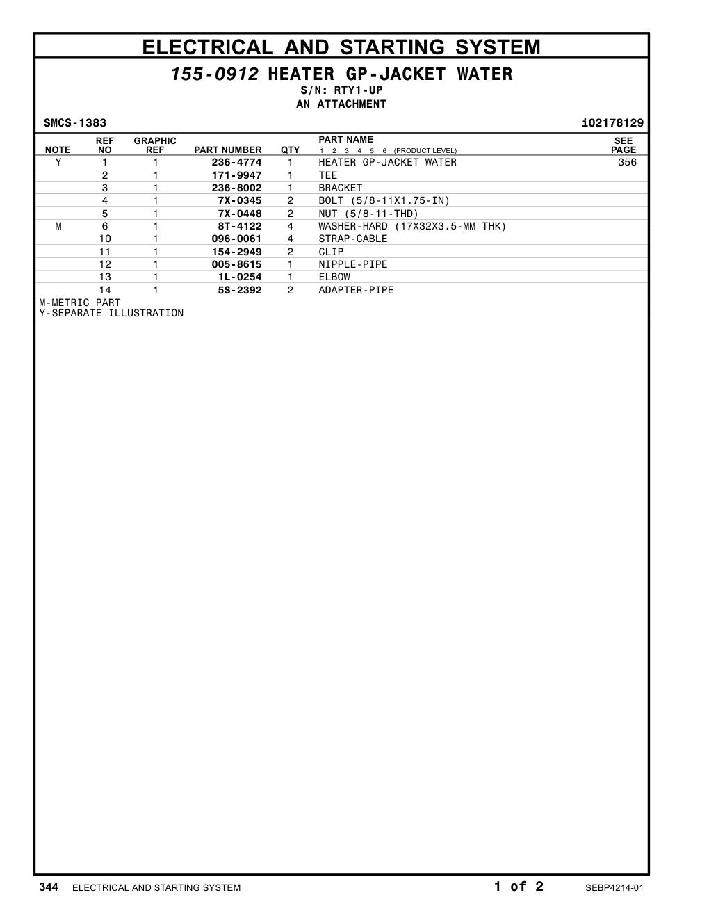 236-4774 HEATER GP-JACKET WATER · S/N RTY1-UP CAT parts manual diagram