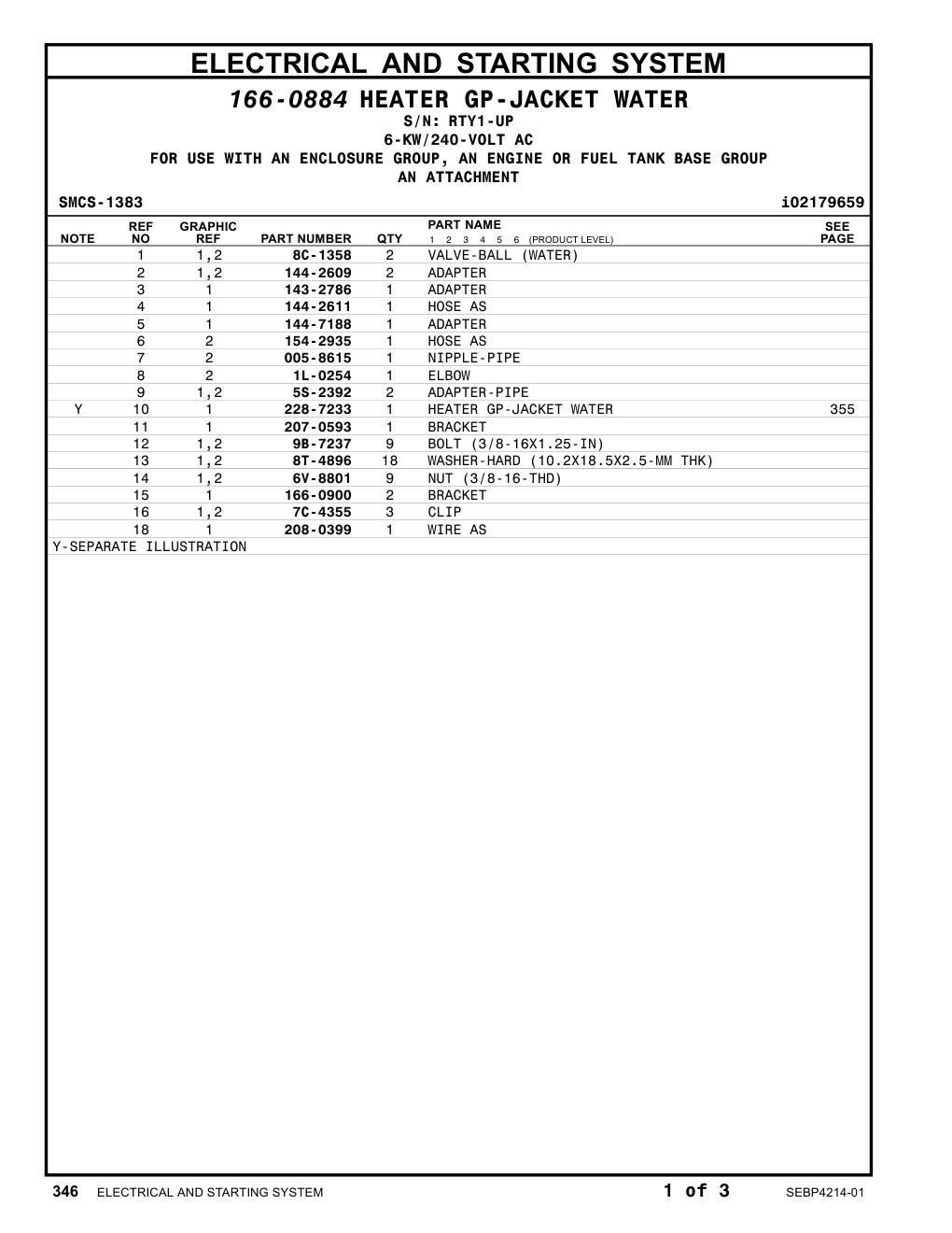 228-7233 HEATER GP-JACKET WATER · S/N RTY1-UP CAT parts manual diagram