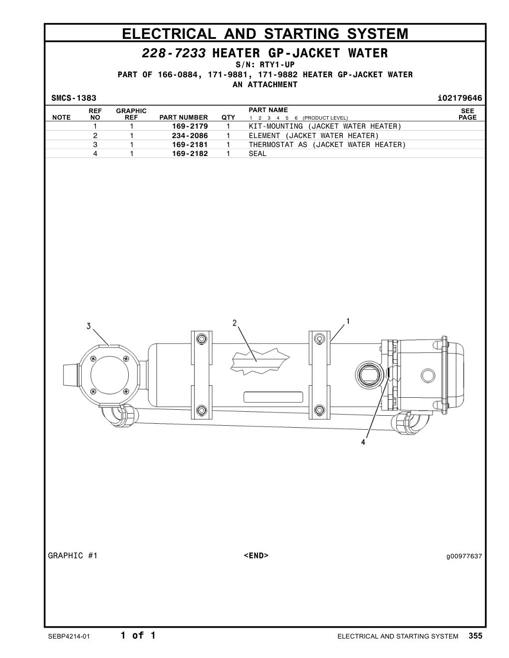 234-2086 ELEMENT (JACKET WATER HEATER) · S/N RTY1-UP CAT parts manual diagram