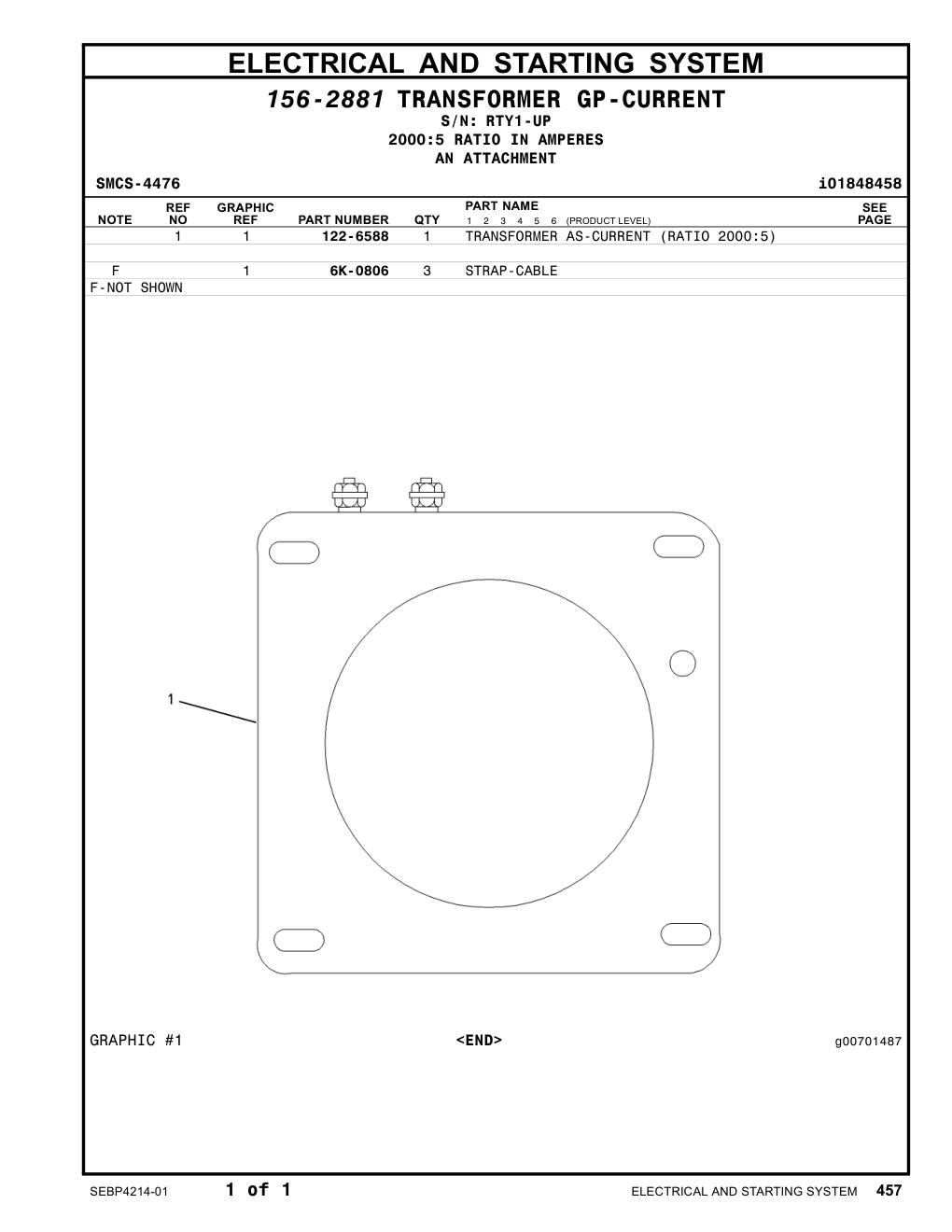 122-6588 TRANSFORMER AS-CURRENT (RATIO 2000:5) · S/N RTY1-UP CAT parts manual diagram