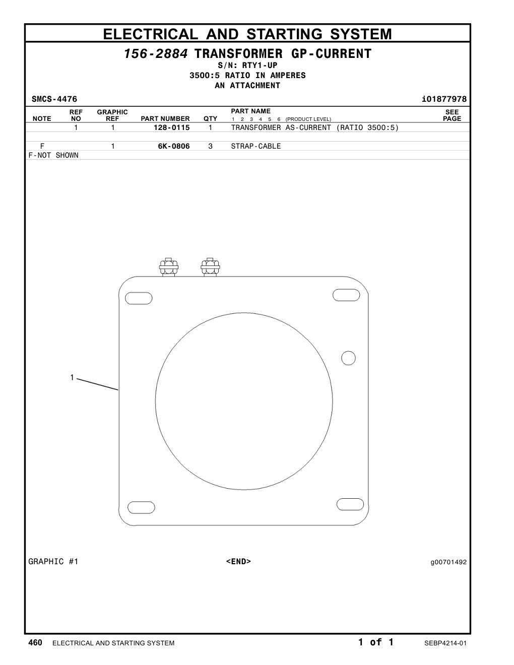 128-0115 TRANSFORMER AS-CURRENT (RATIO 3500:5) · S/N RTY1-UP CAT parts manual diagram