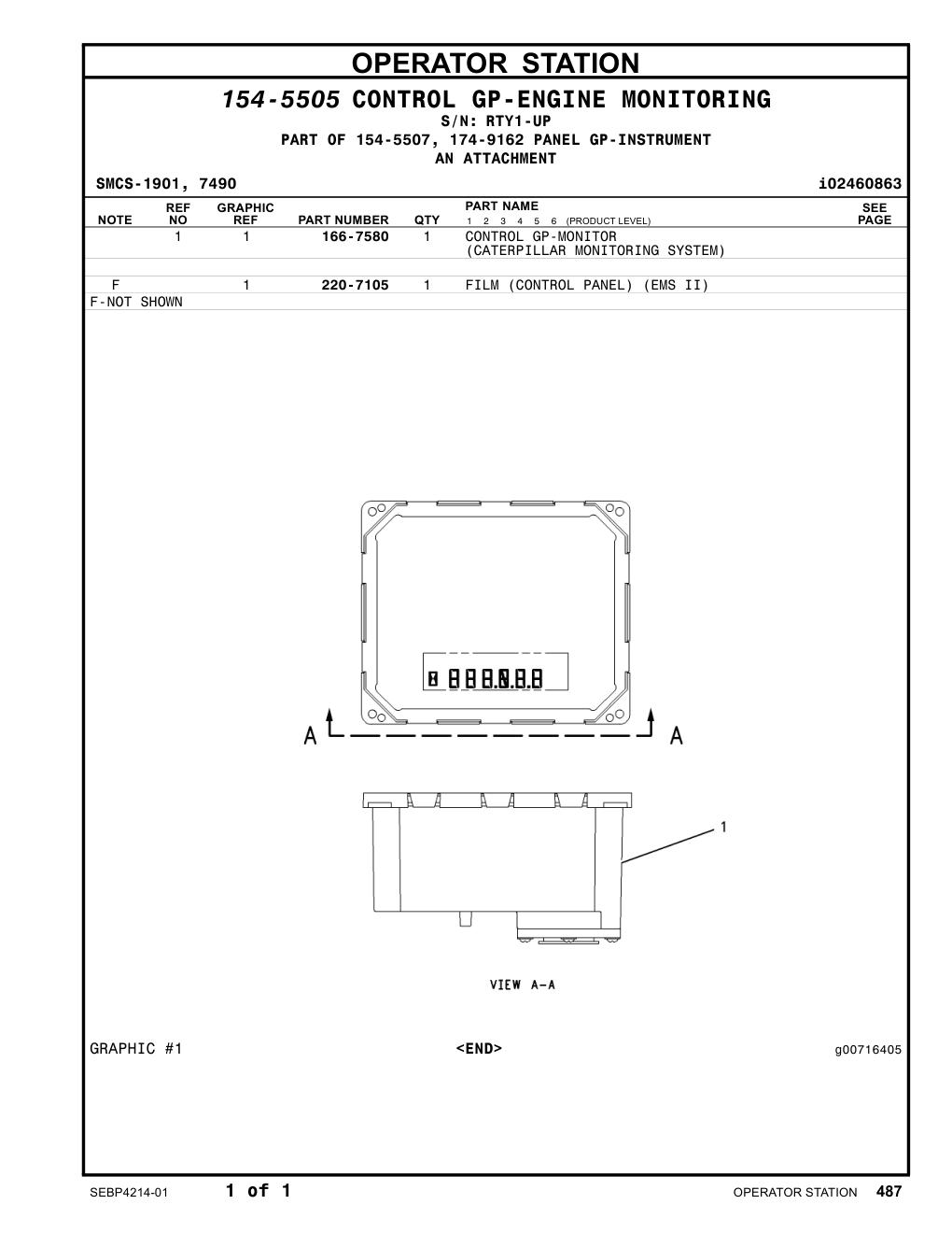 166-7580 CONTROL GP-MONITOR · S/N RTY1-UP CAT parts manual diagram