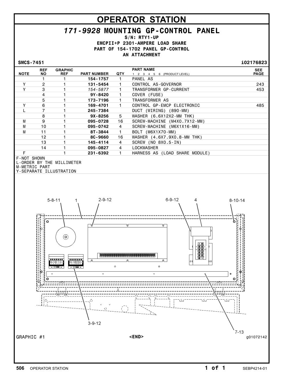 169-4701 CONTROL GP-EMCP ELECTRONIC · S/N RTY1-UP CAT parts manual diagram