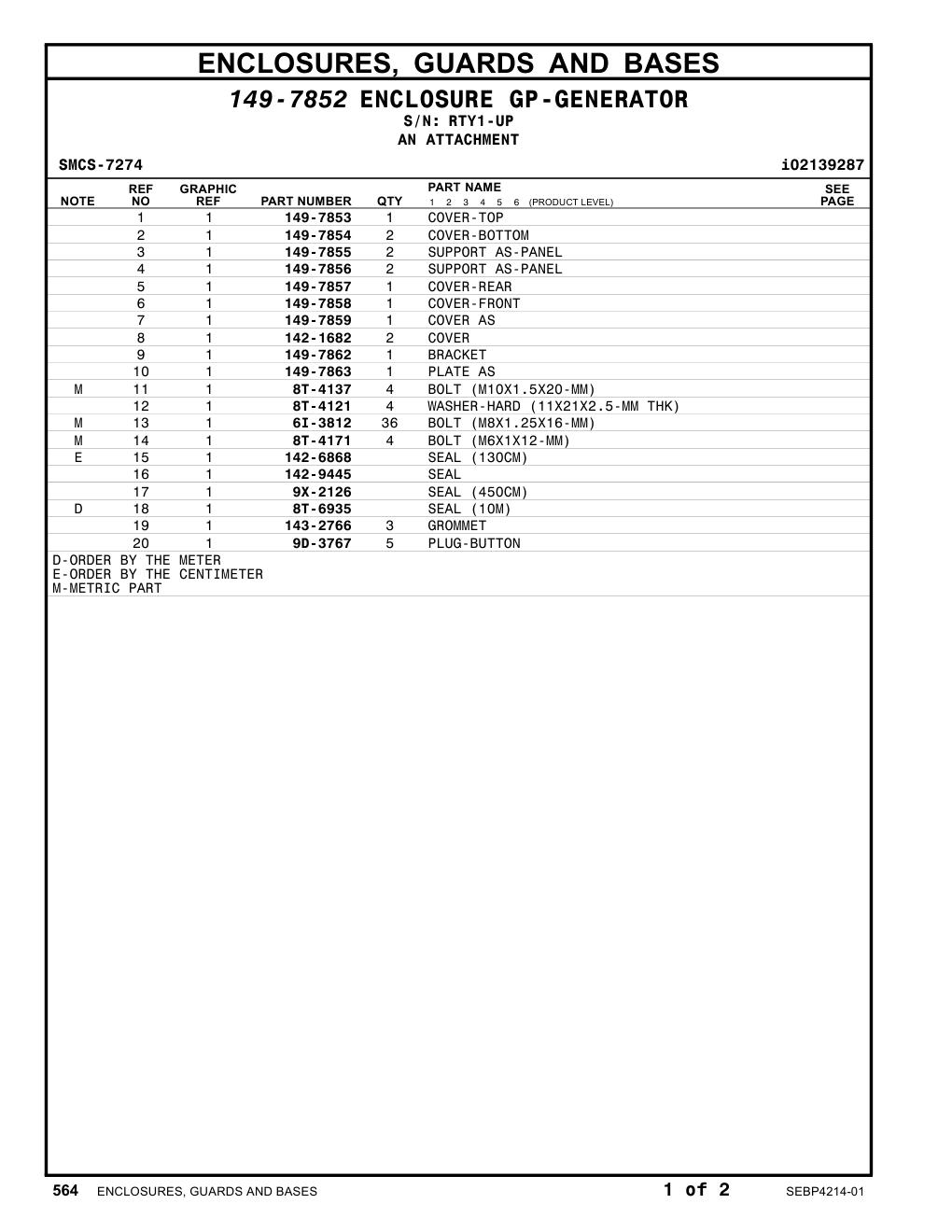 9X-2126 SEAL (450CM) · S/N RTY1-UP CAT parts manual diagram