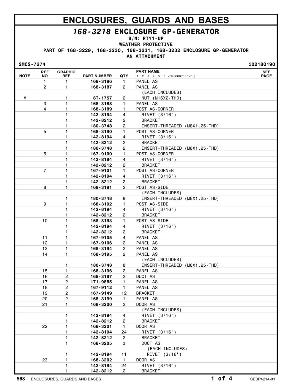 168-3197 DUCT AS · S/N RTY1-UP CAT parts manual diagram