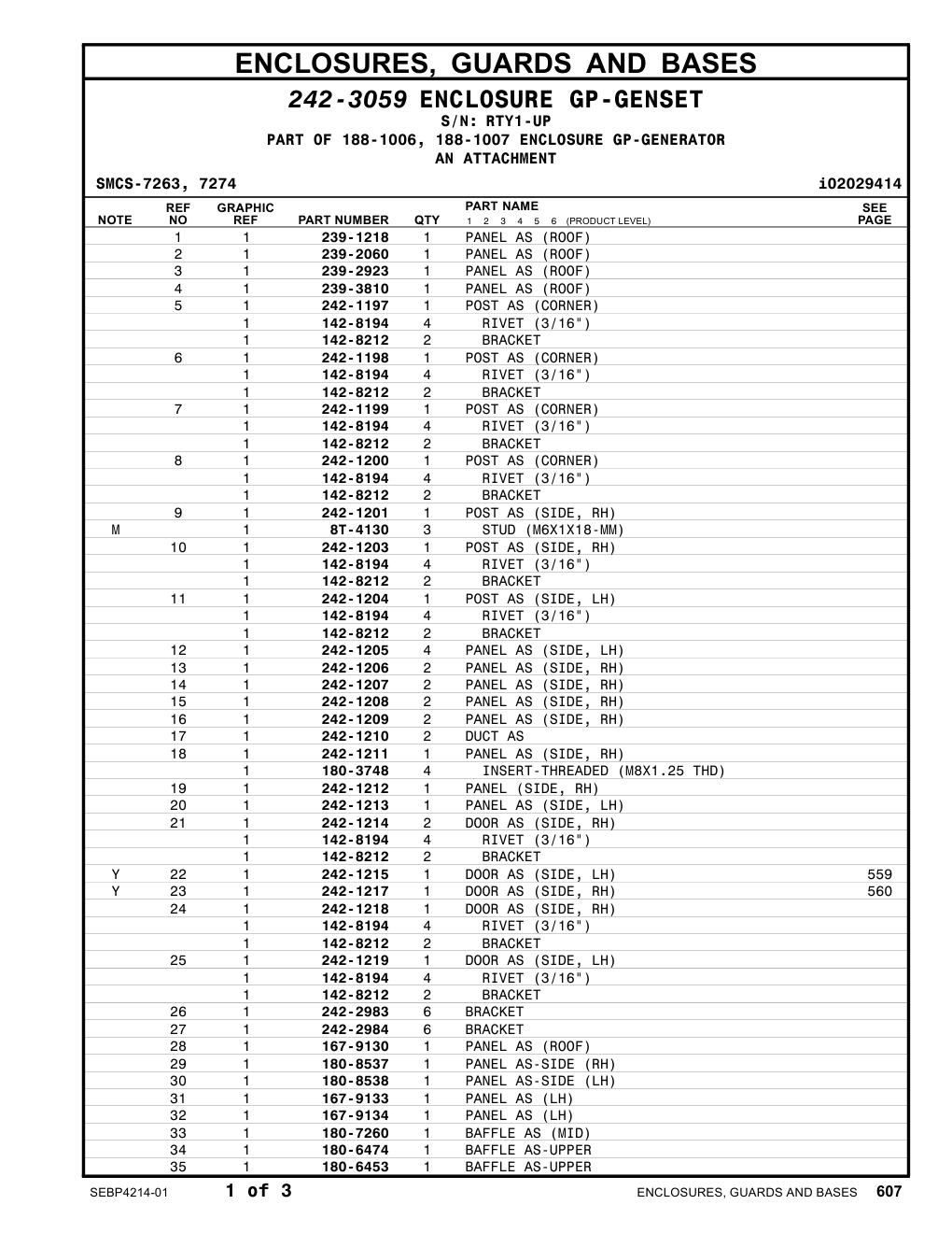 239-1218 PANEL AS (ROOF) · S/N RTY1-UP CAT parts manual diagram