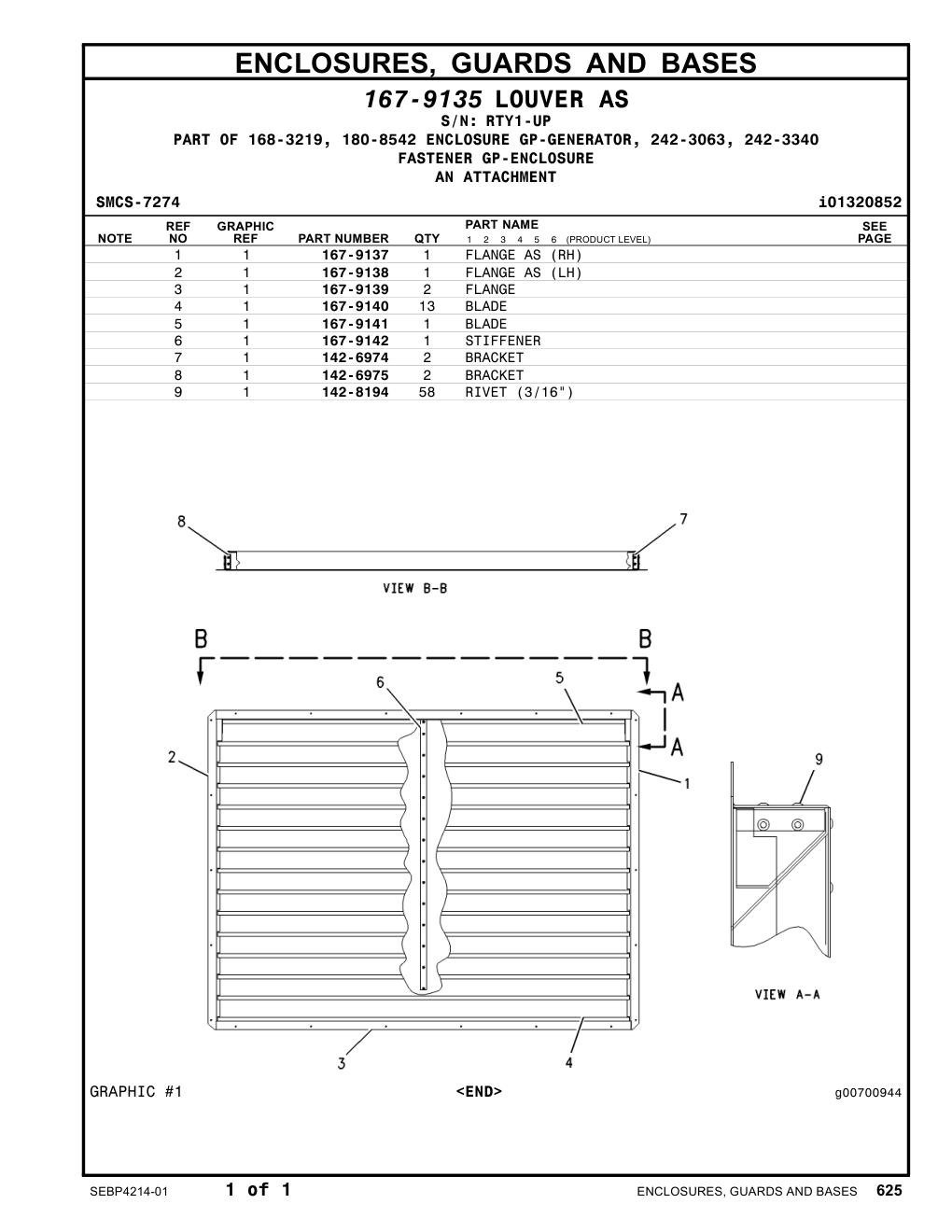 167-9141 BLADE · S/N RTY1-UP CAT parts manual diagram
