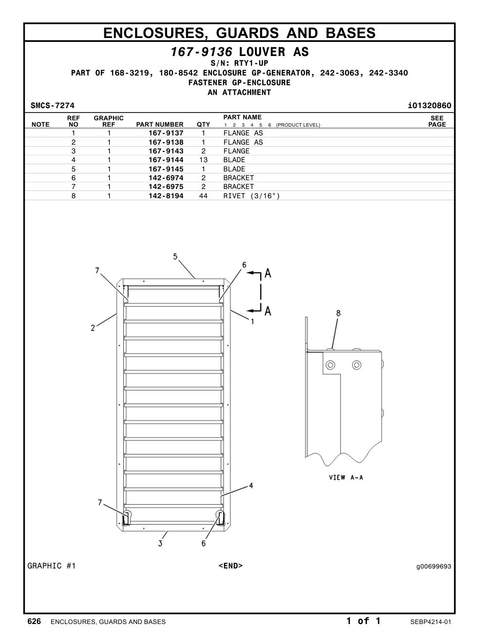 167-9144 BLADE · S/N RTY1-UP CAT parts manual diagram