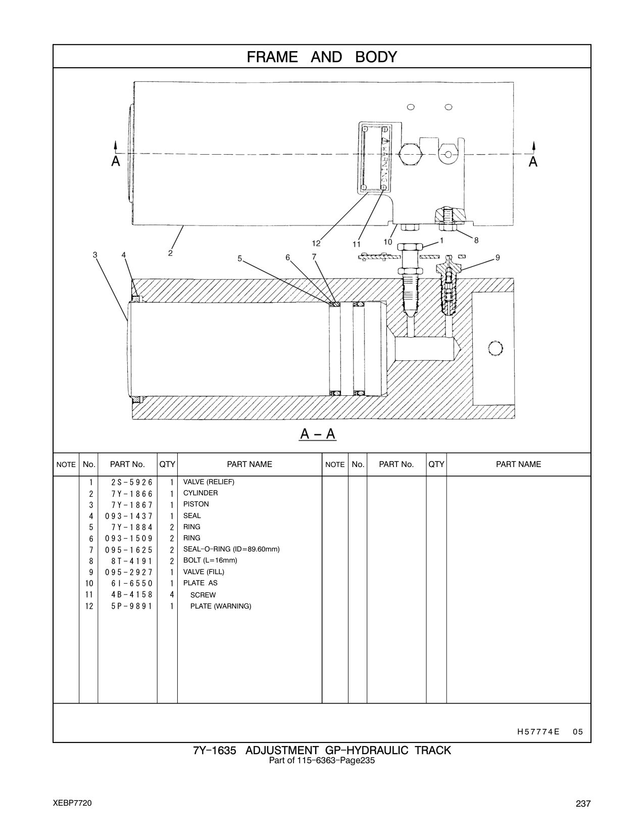 7Y-1866 CYLINDER CAT parts manual diagram