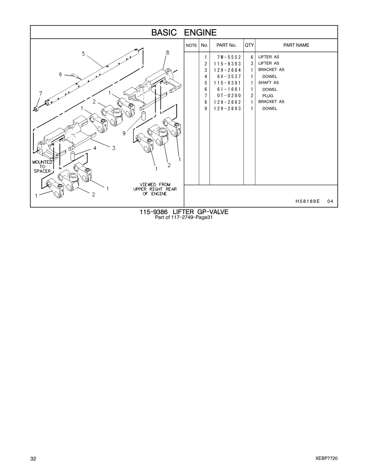 115-9393 LIFTER AS CAT parts manual diagram