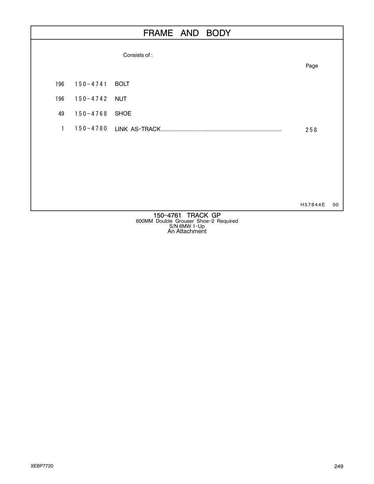 150-4768 SHOE CAT parts manual diagram