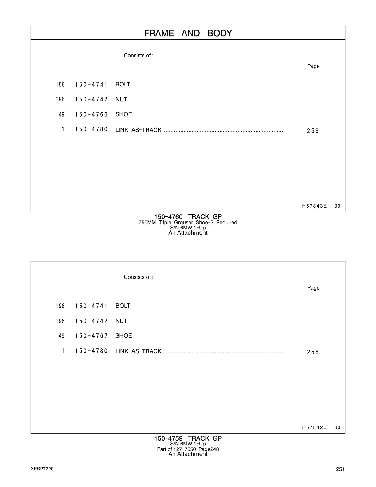 150-4766 SHOE CAT parts manual diagram