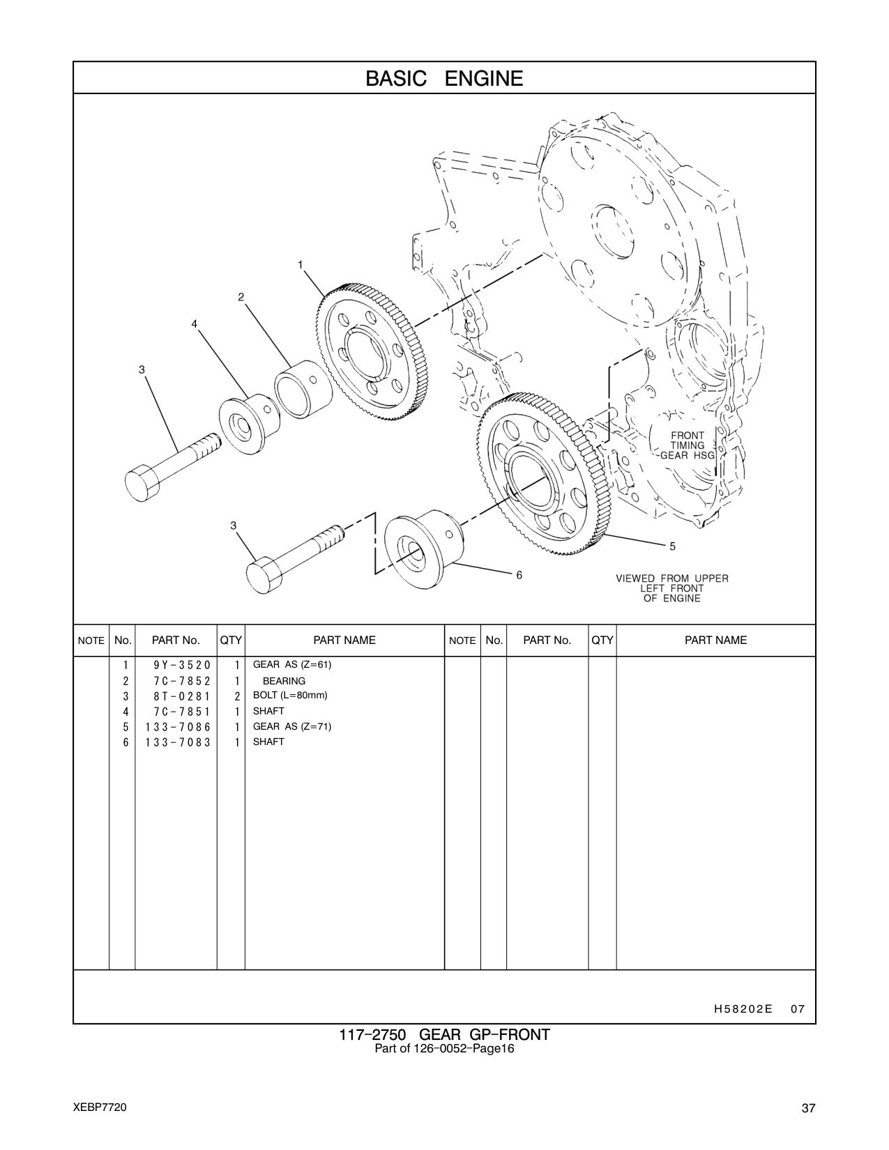 9Y-3520 GEAR AS (Z=61) CAT parts manual diagram
