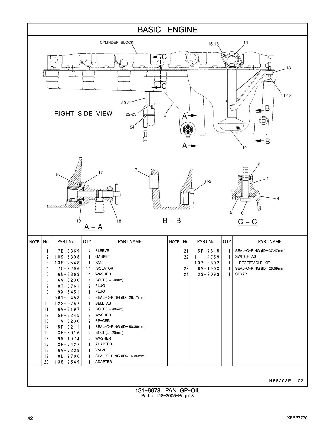 7E-3369 SLEEVE 21 5P-7815 1 SEAL-O-RING (ID=37.47mm) CAT parts manual diagram