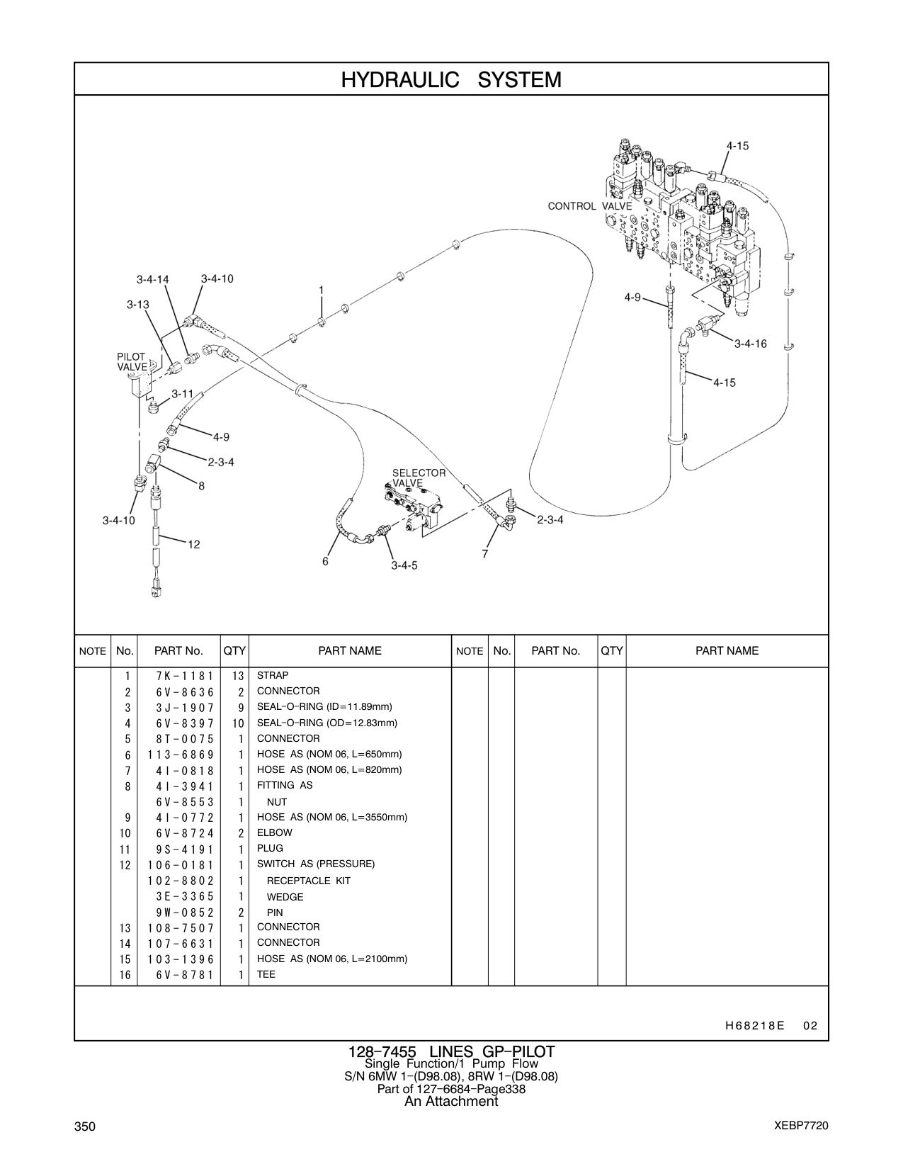4I-0818 HOSE AS (NOM 06, L=820mm) CAT parts manual diagram