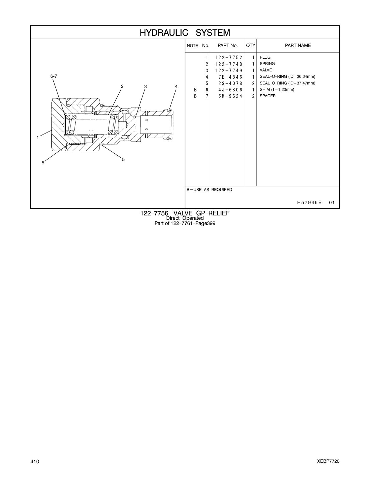 122-7749 VALVE CAT parts manual diagram