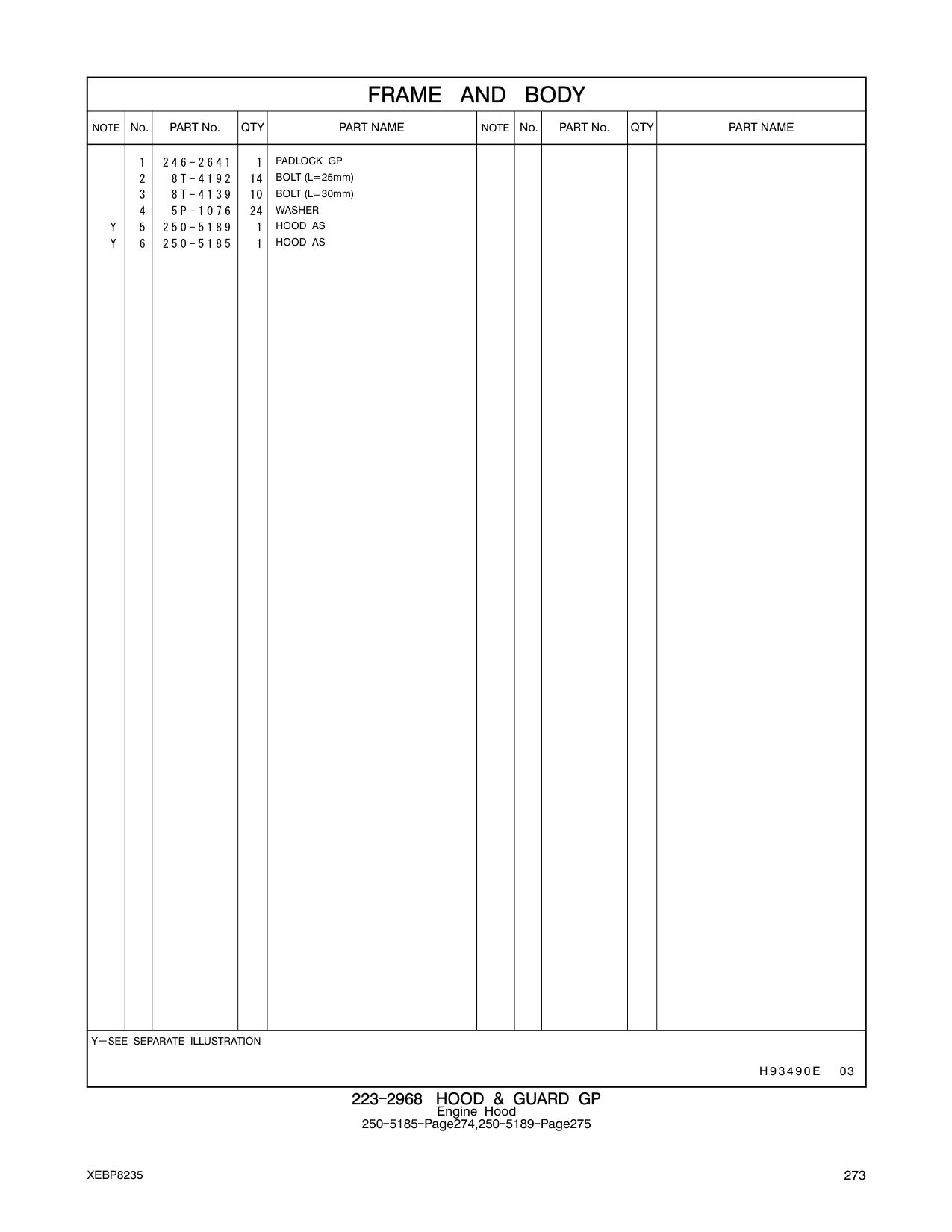 250-5185 HOOD AS CAT parts manual diagram