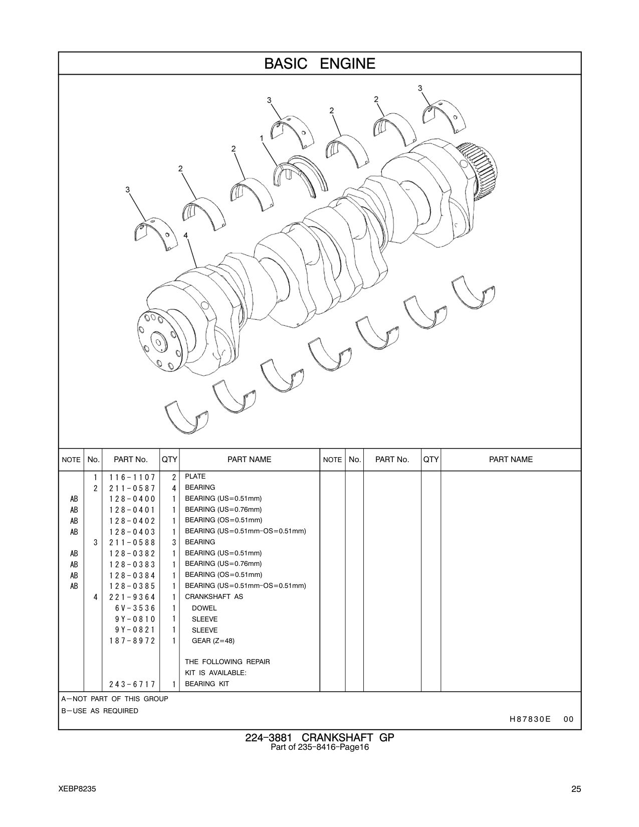 221-9364 CRANKSHAFT AS CAT parts manual diagram