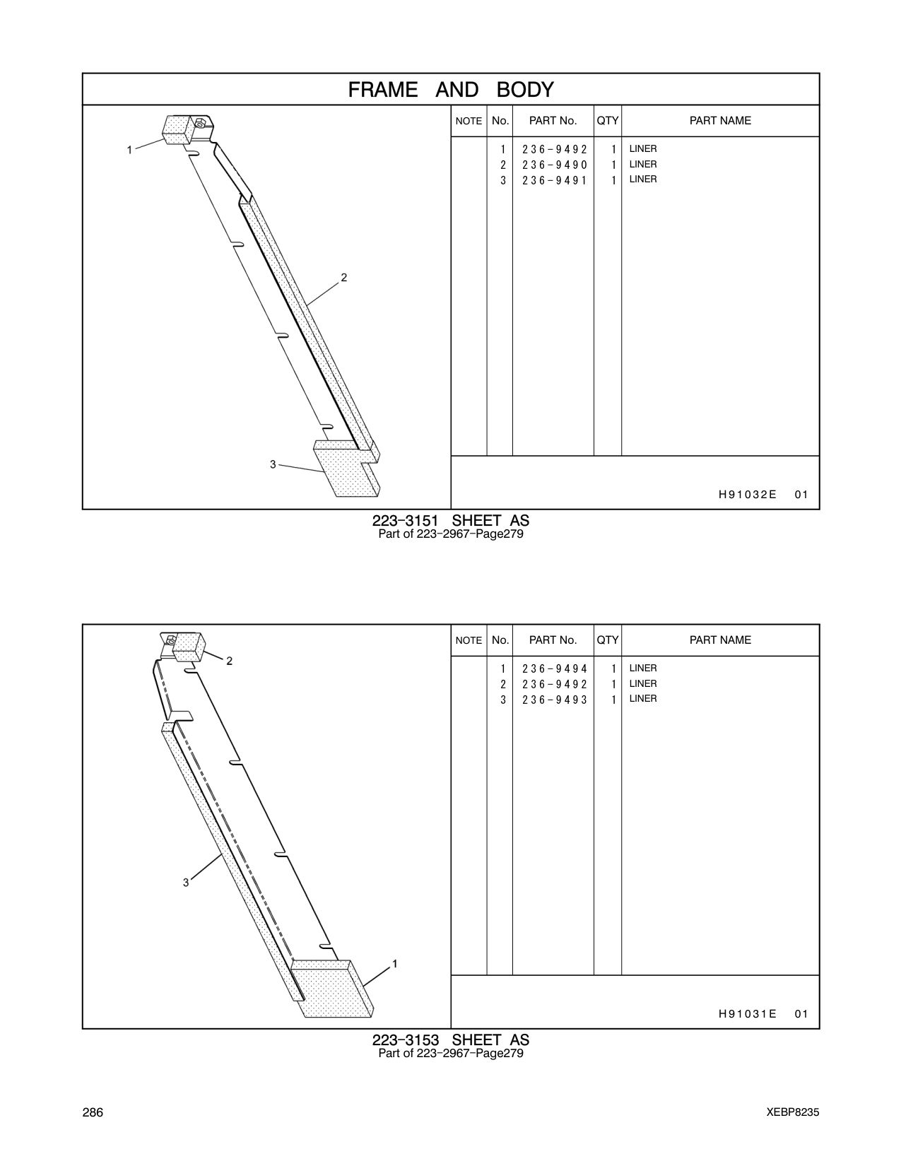 236-9490 LINER CAT parts manual diagram