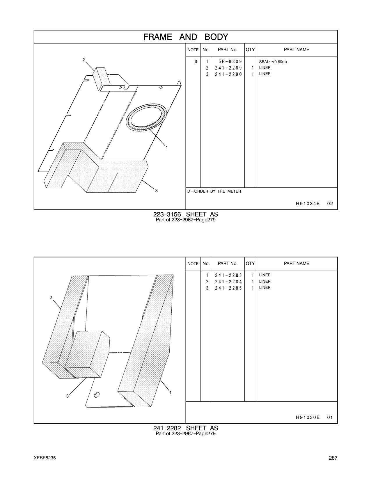 241-2283 LINER CAT parts manual diagram