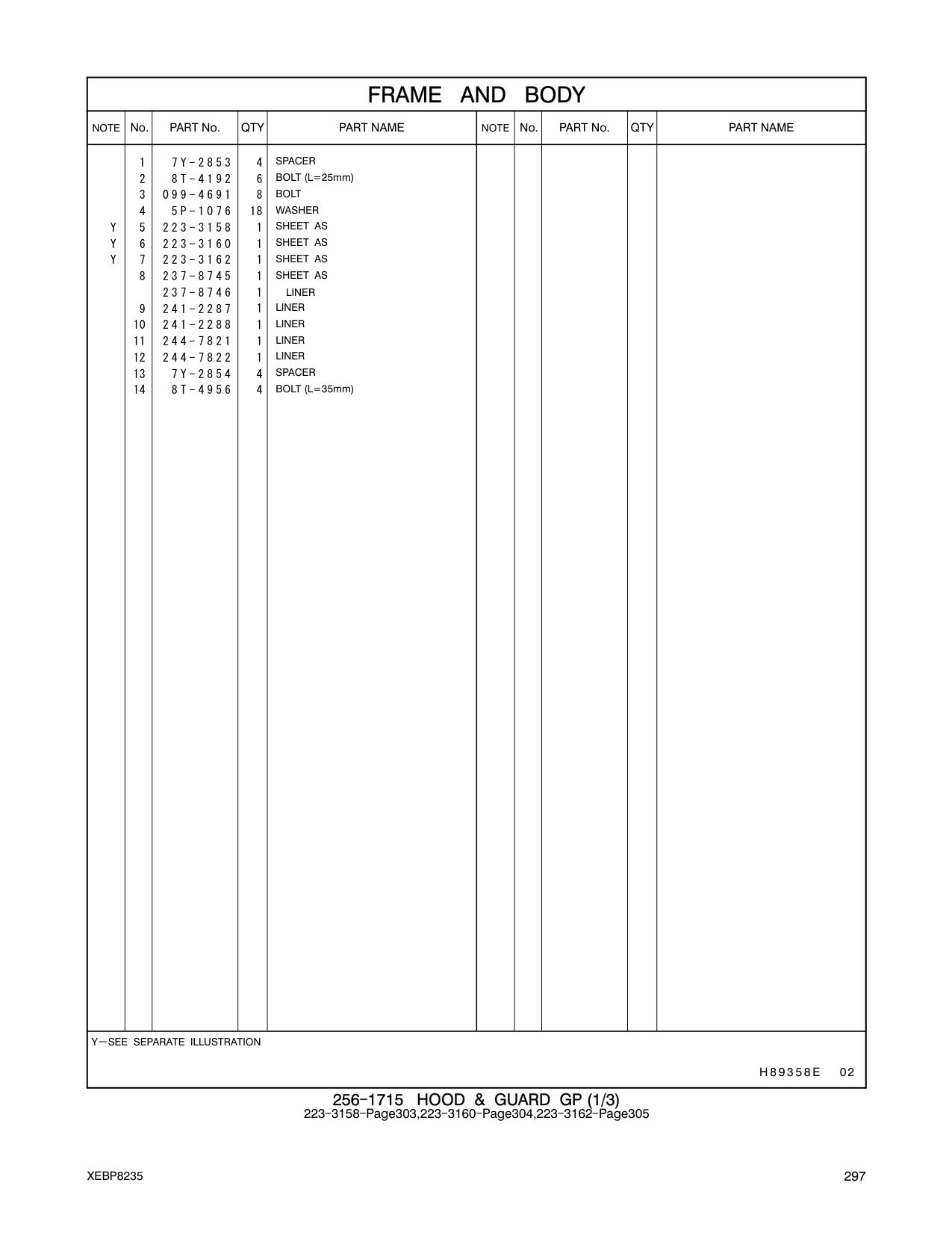 241-2287 LINER CAT parts manual diagram