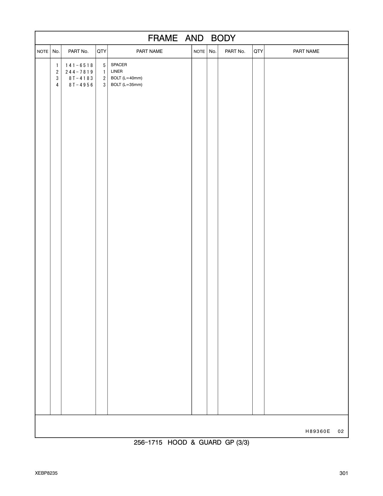 244-7819 LINER CAT parts manual diagram
