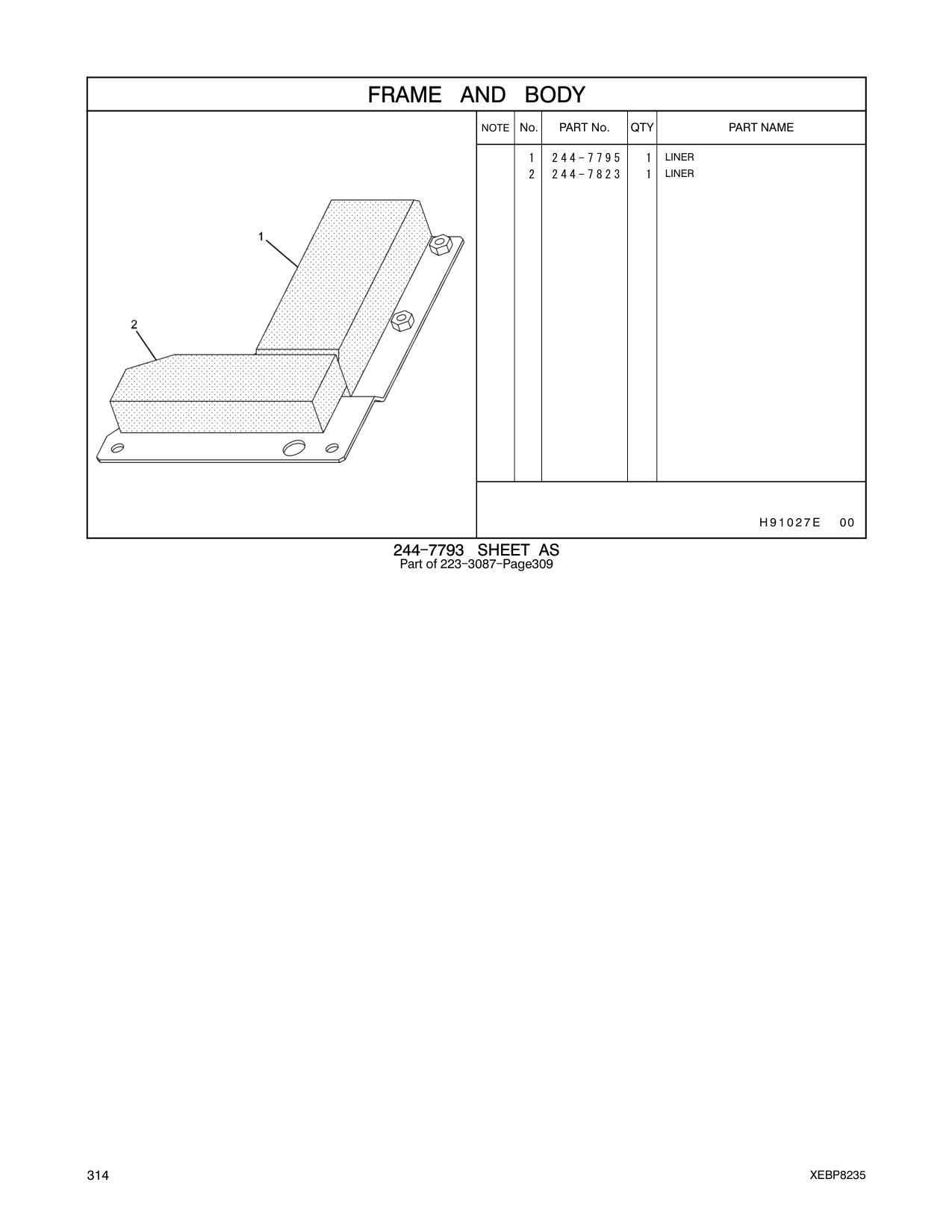 244-7795 LINER CAT parts manual diagram