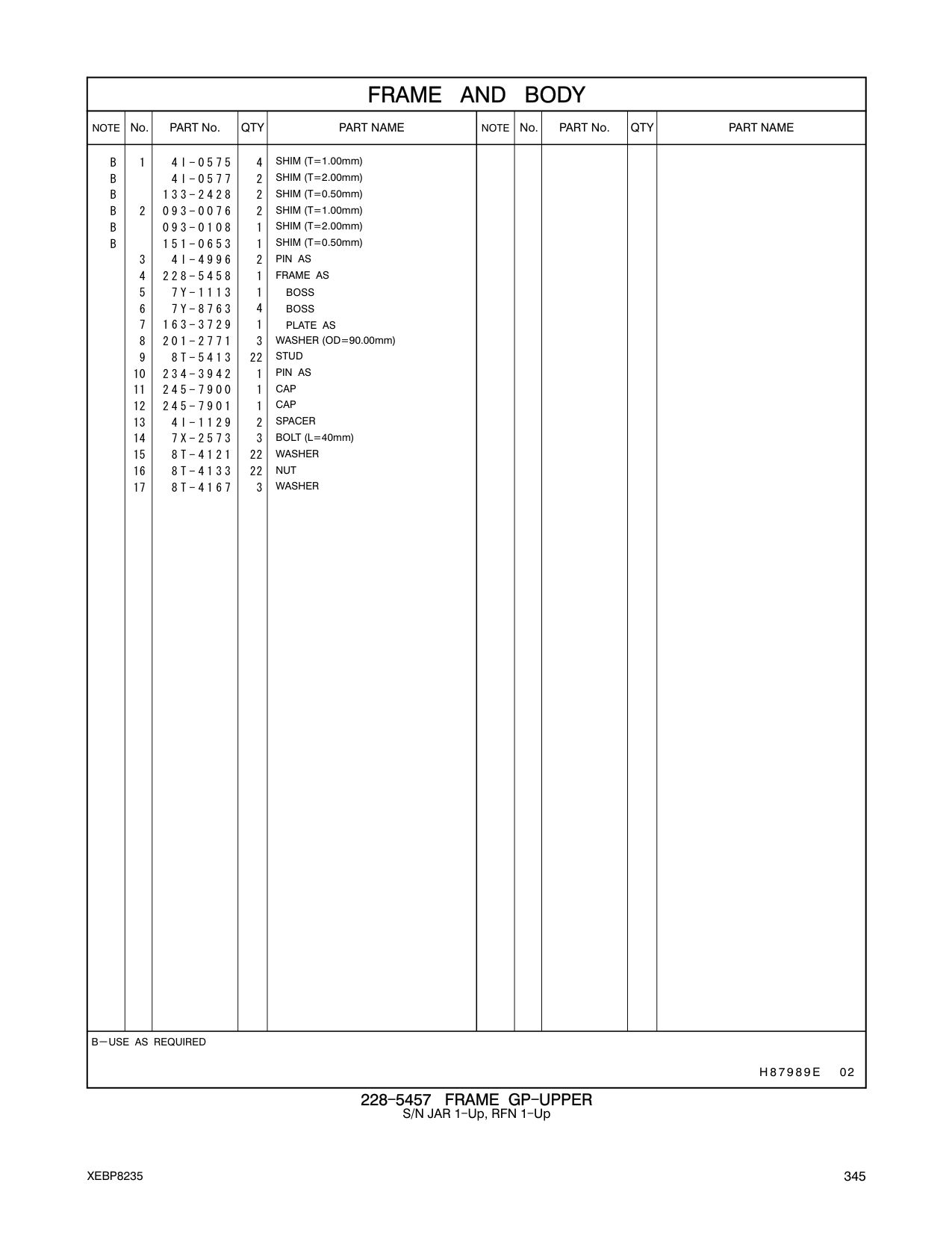228-5458 FRAME AS CAT parts manual diagram