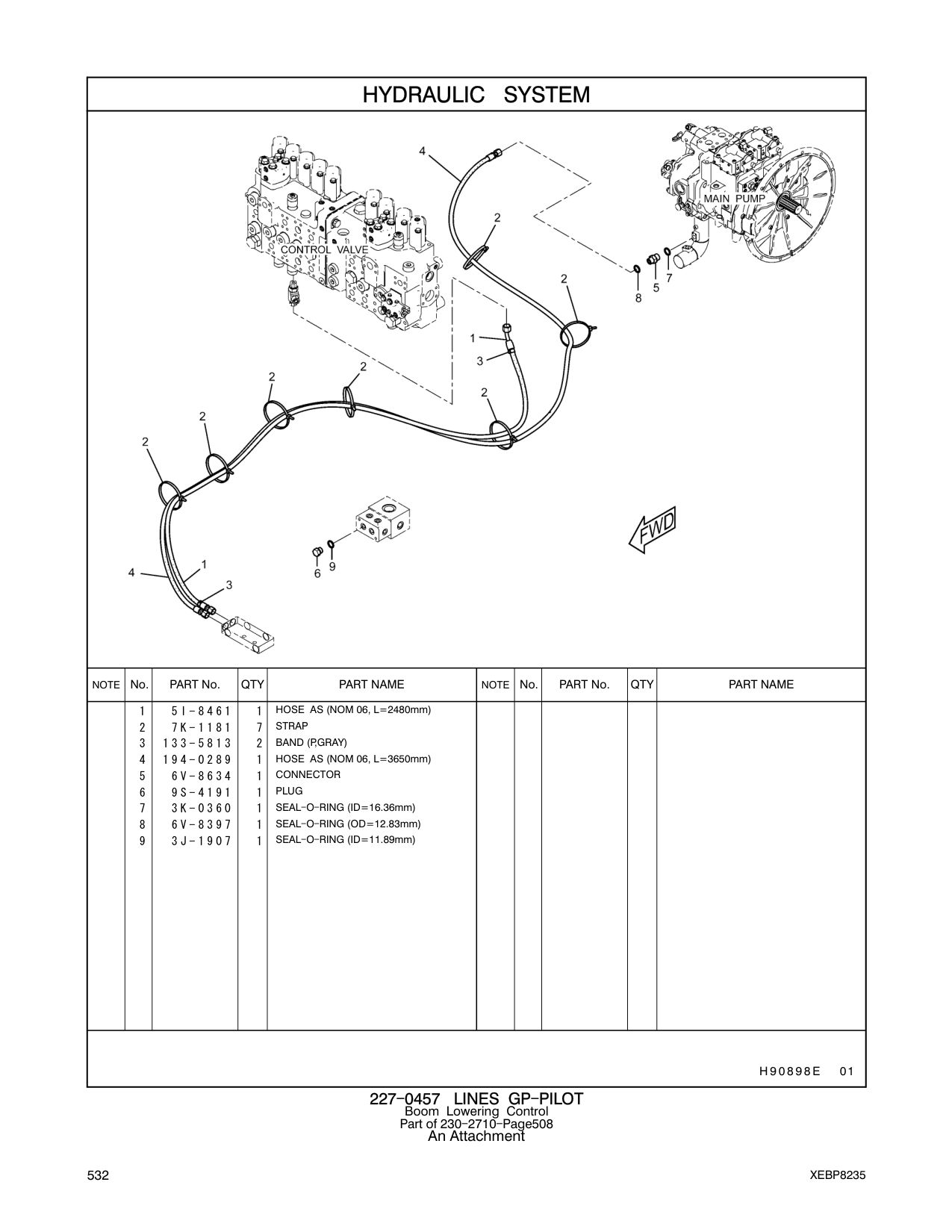 5I-8461 HOSE AS (NOM 06, L=2480mm) CAT parts manual diagram