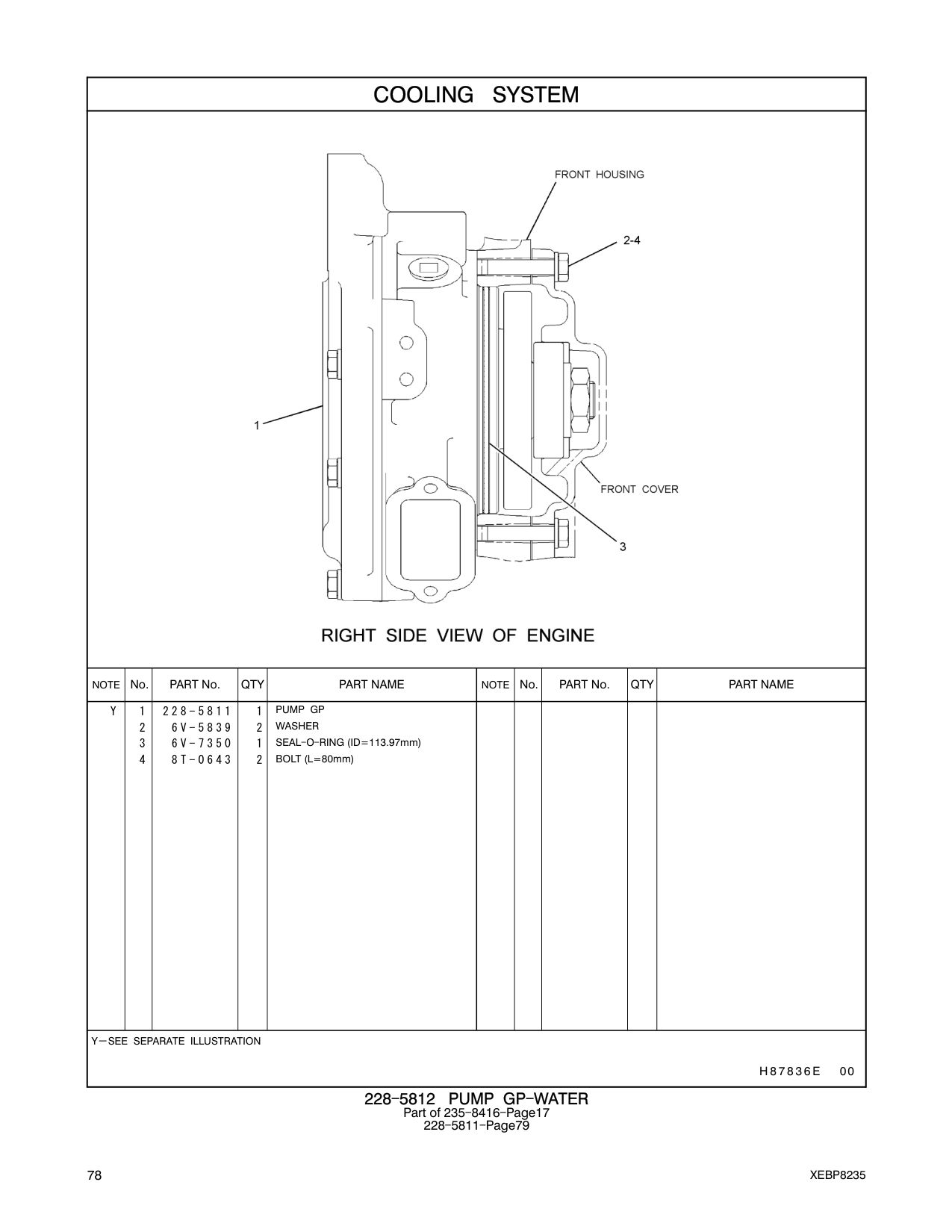 228-5811 PUMP GP-WATER CAT parts manual diagram