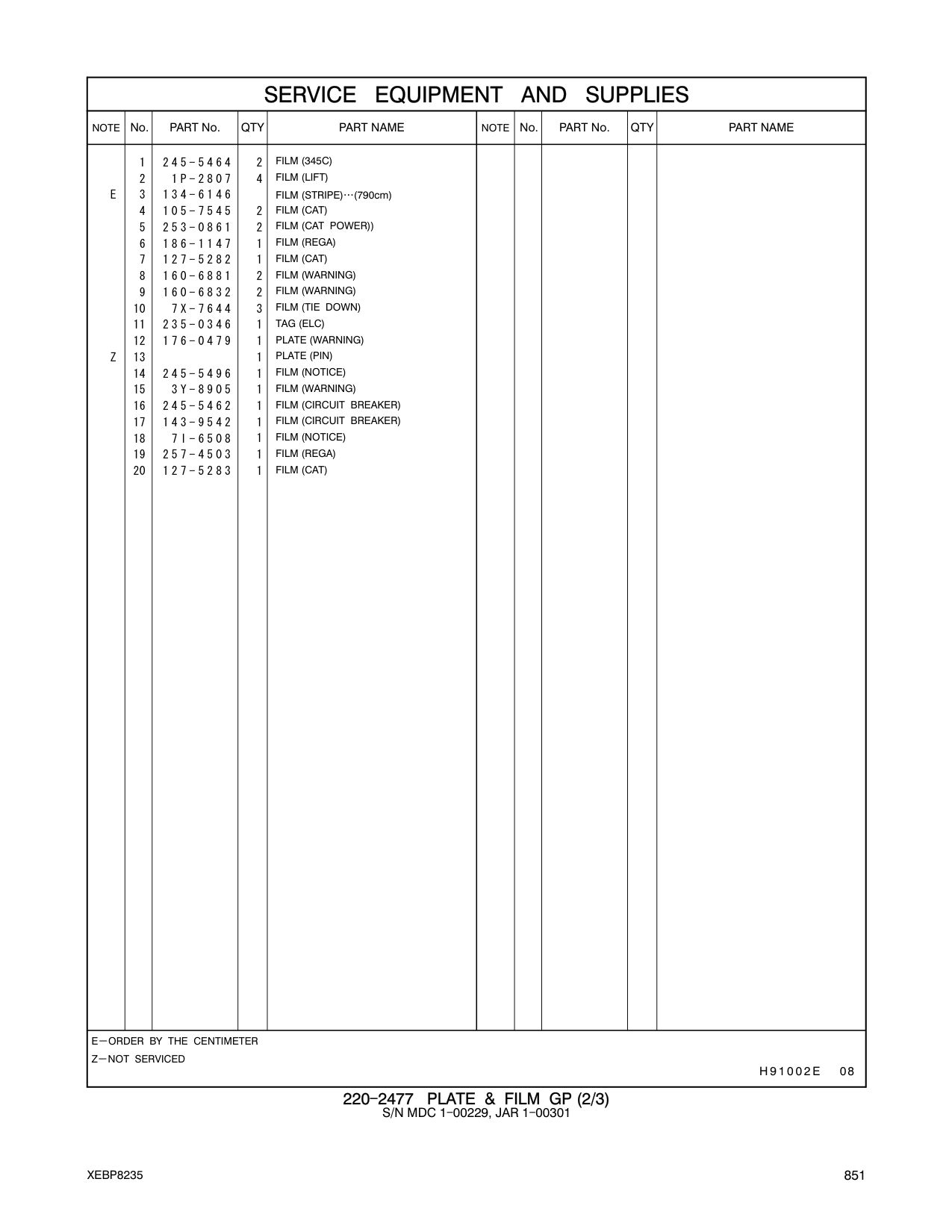 160-6881 FILM (WARNING) CAT parts manual diagram