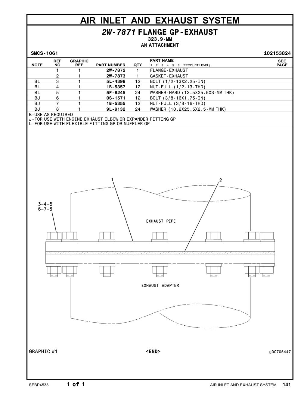 2W-7872 FLANGE-EXHAUST CAT parts manual diagram