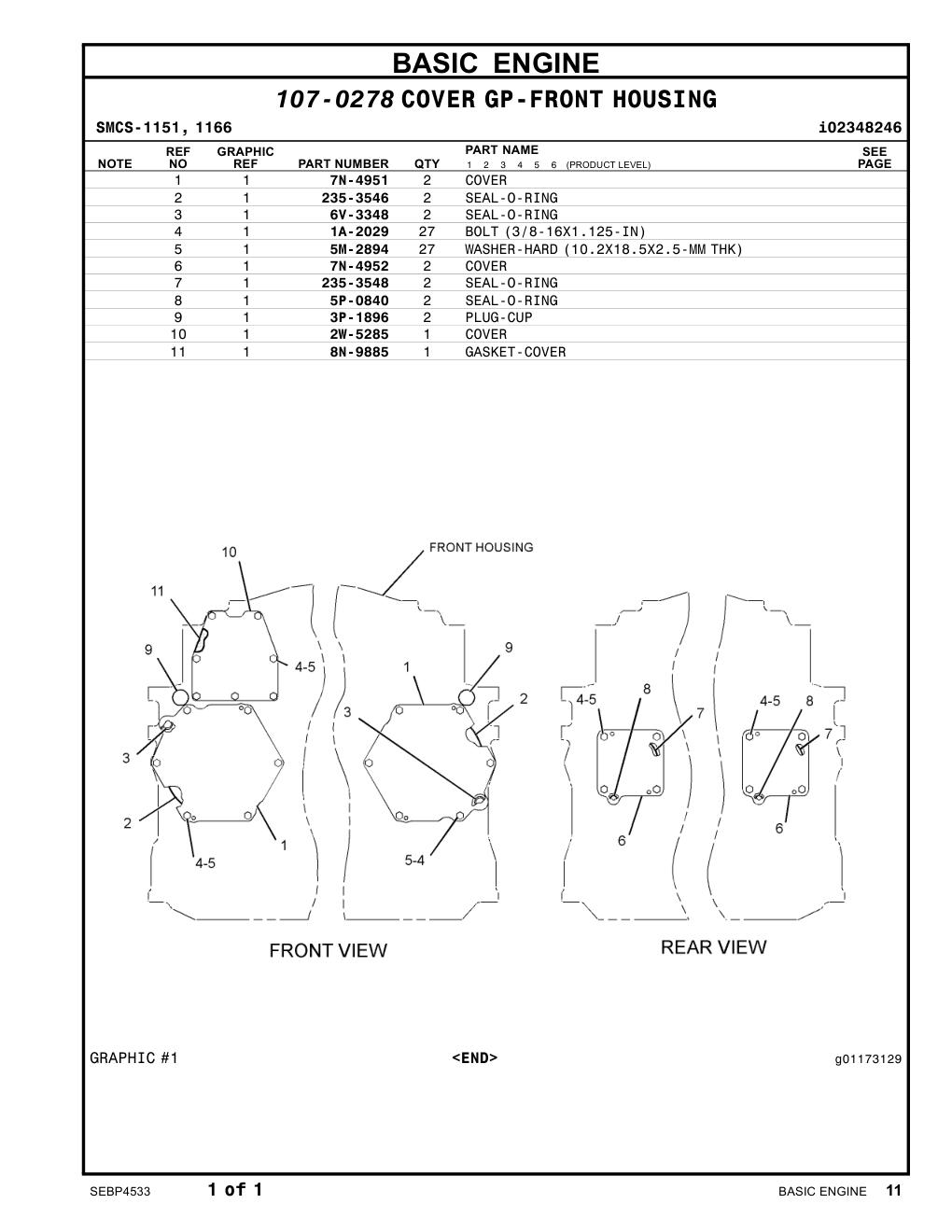 8N-9885 GASKET-COVER CAT parts manual diagram