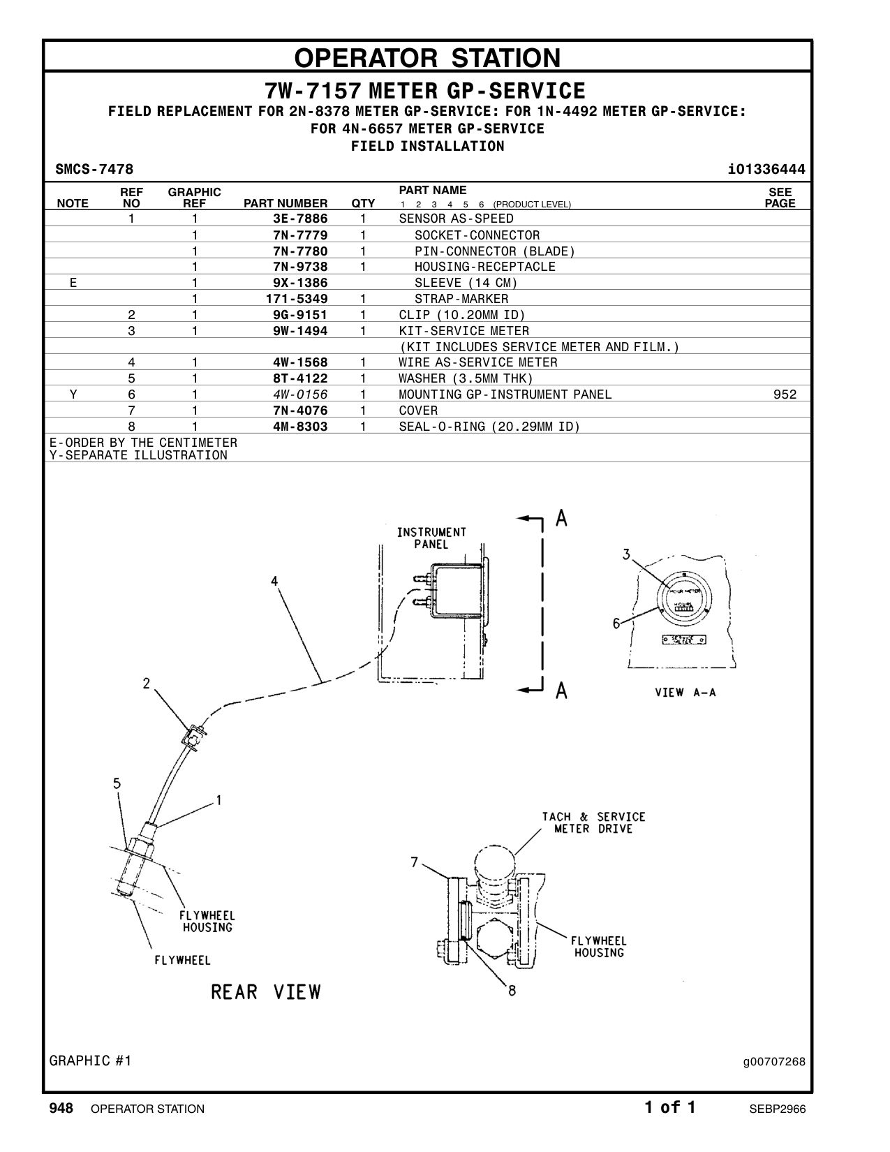 4W-1568 WIRE AS-SERVICE METER CAT parts manual diagram