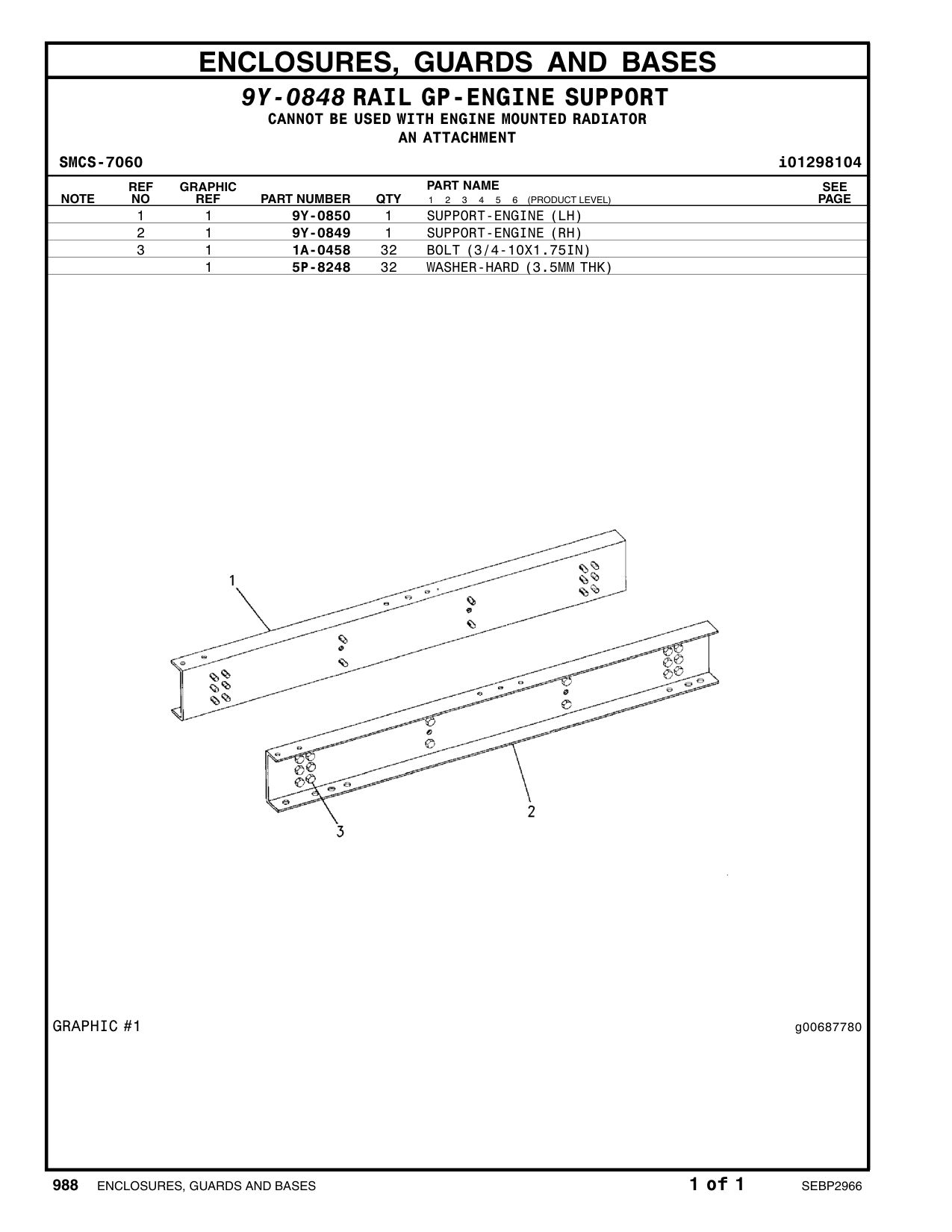 9Y-0850 SUPPORT-ENGINE (LH) CAT parts manual diagram