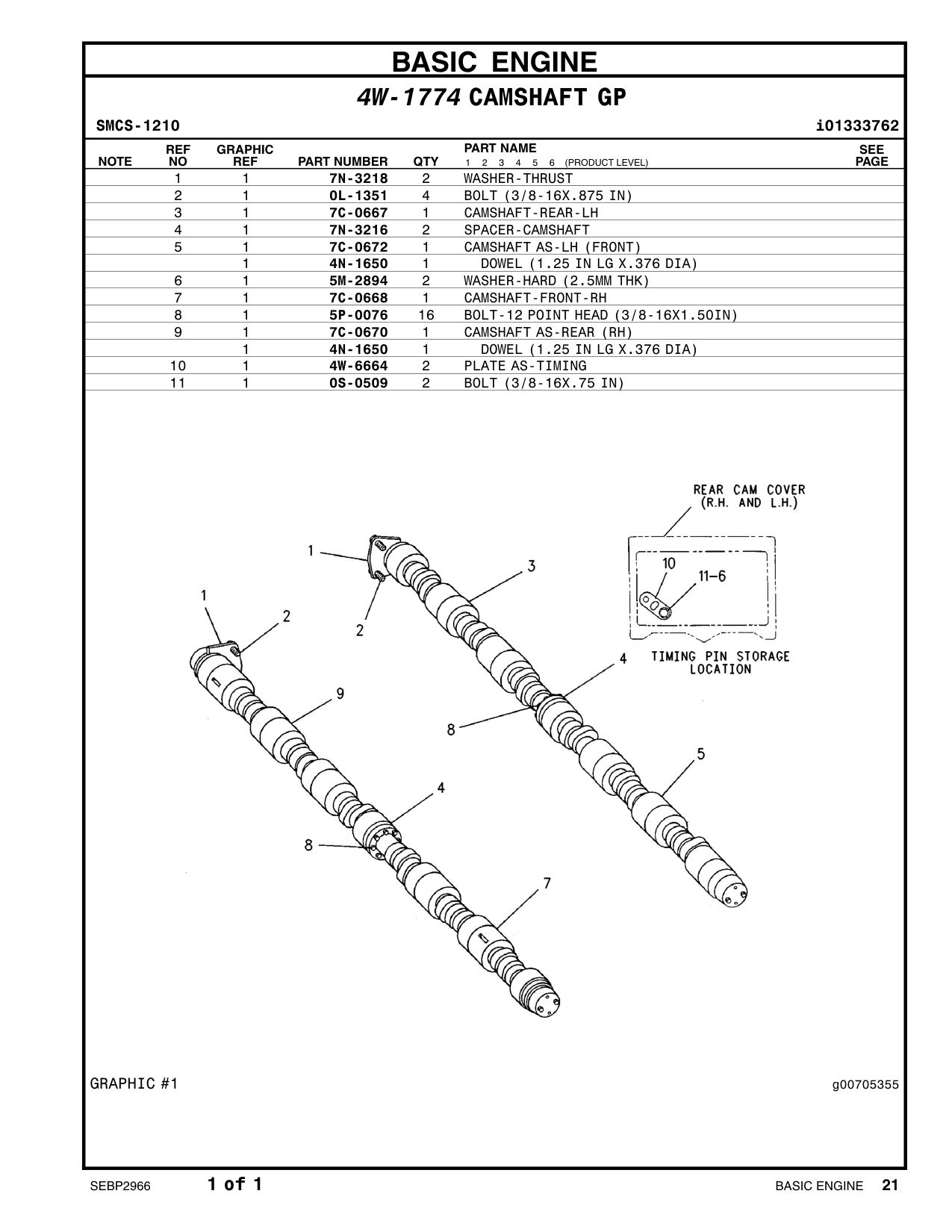 7C-0668 CAMSHAFT-FRONT-RH CAT parts manual diagram