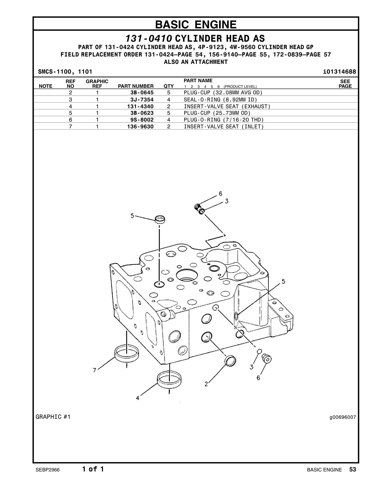 136-9630 INSERT-VALVE SEAT (STANDARD) (INLET) CAT parts manual diagram
