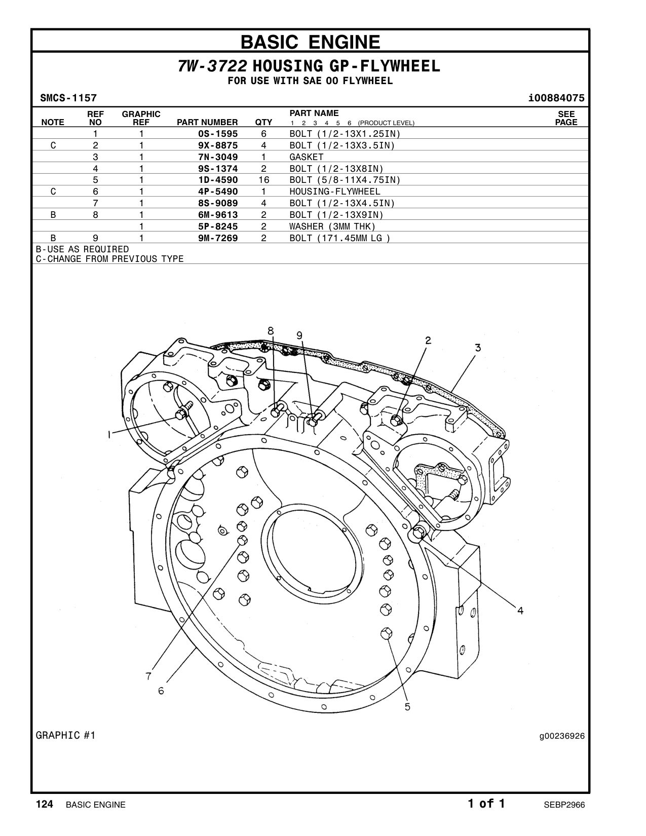 9S-1374 BOLT (1/2-13X8-IN) CAT parts manual diagram
