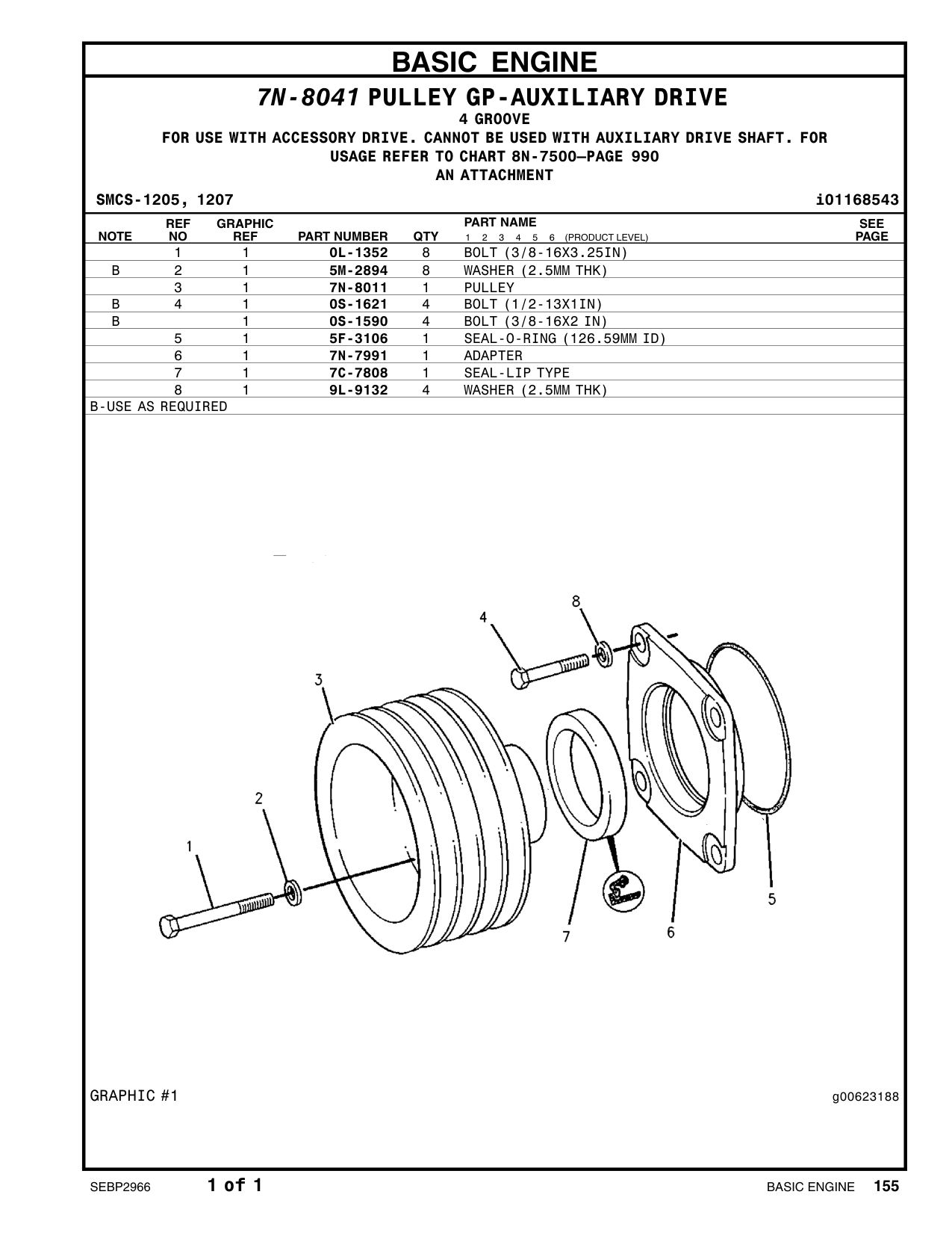 7N-8011 PULLEY CAT parts manual diagram