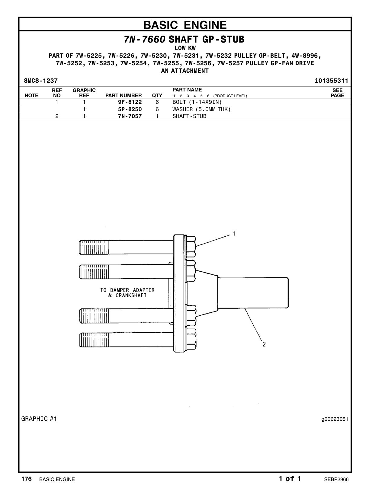 7N-7057 SHAFT-STUB CAT parts manual diagram