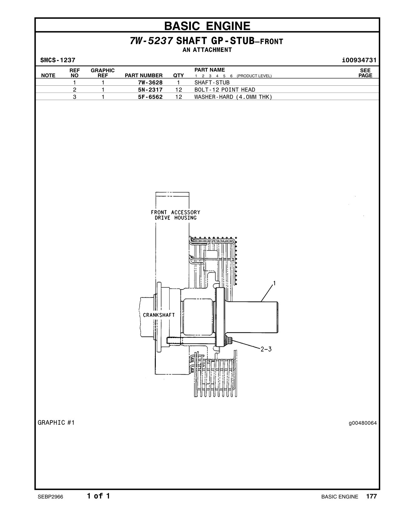 7W-3628 SHAFT-STUB CAT parts manual diagram