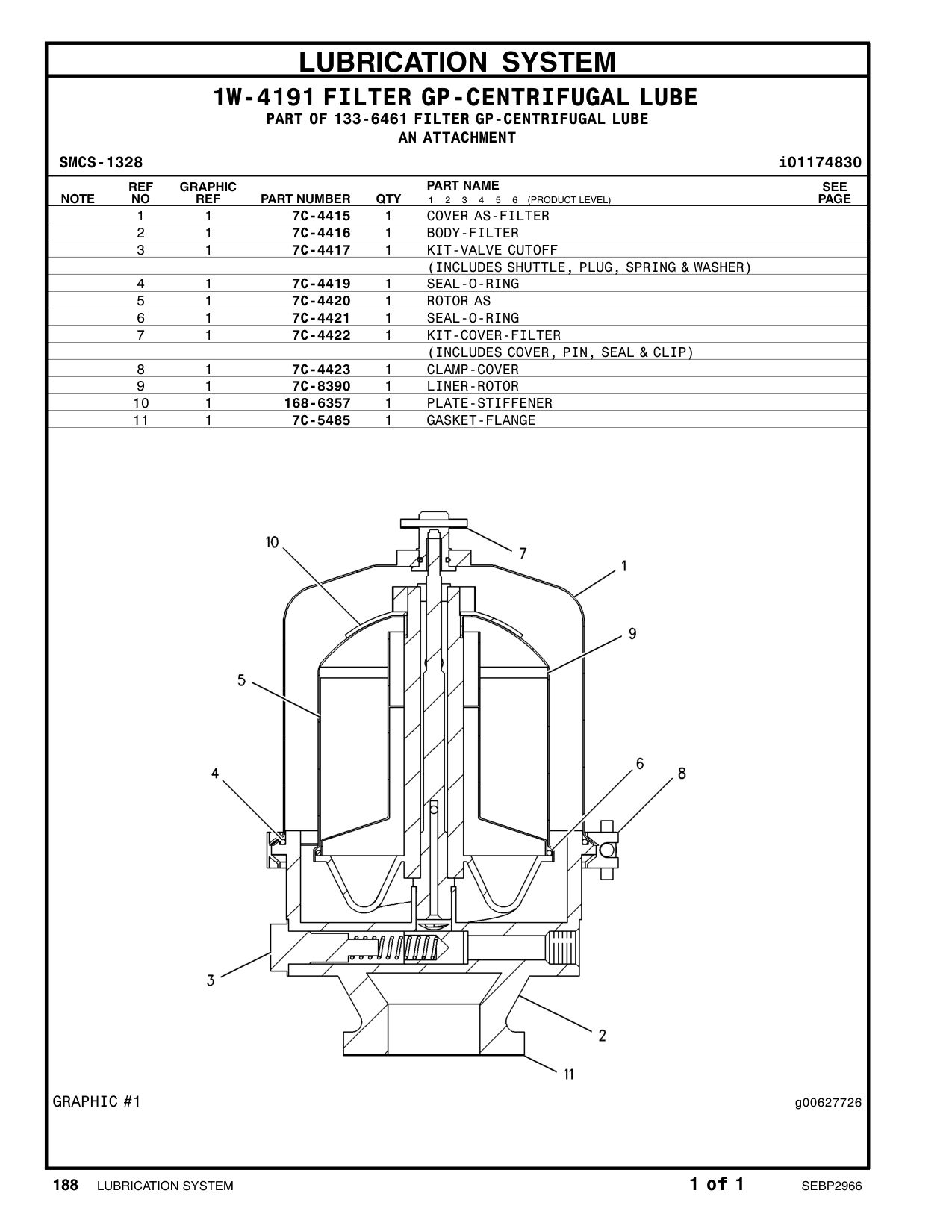 7C-4422 KIT-COVER-FILTER (OIL FILTER) CAT parts manual diagram