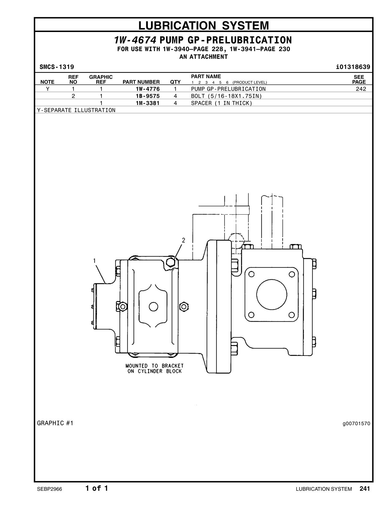 1W-4776 PUMP GP-PRELUBRICATION CAT parts manual diagram