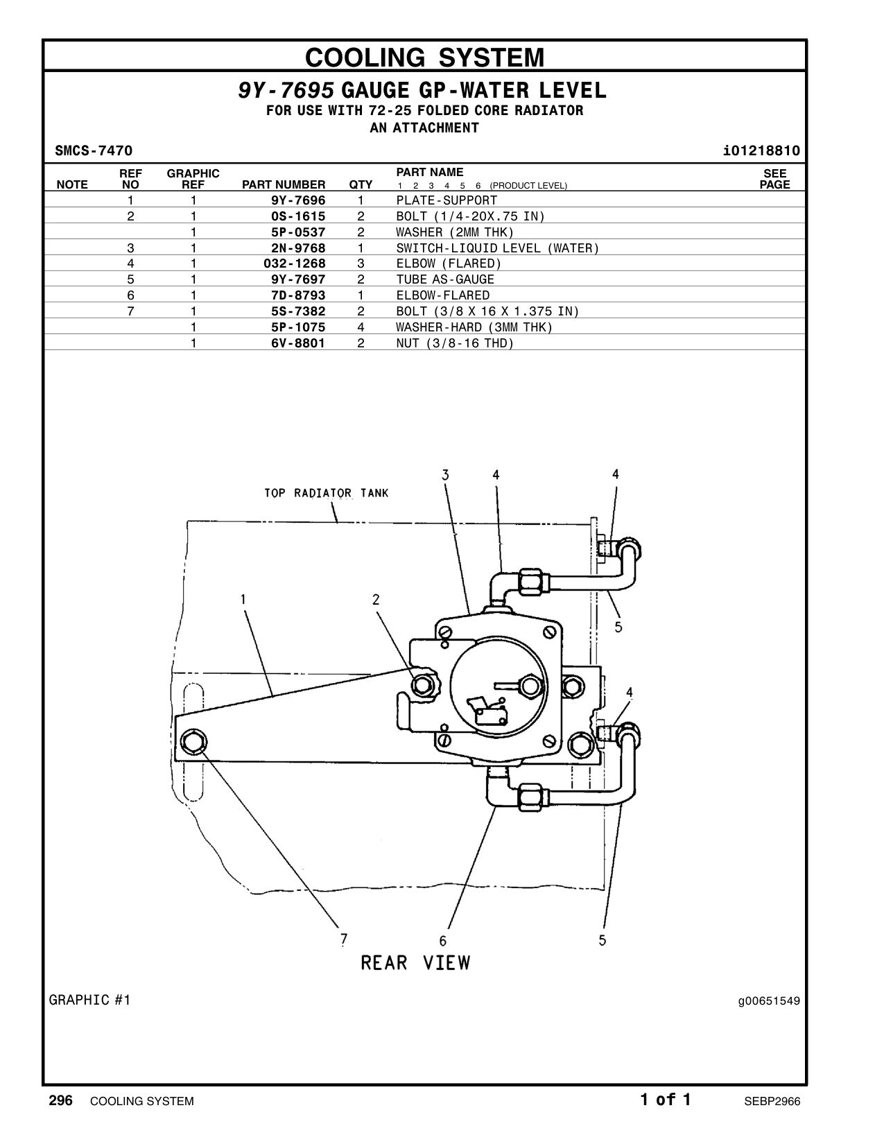 9Y-7697 TUBE AS-GAUGE CAT parts manual diagram