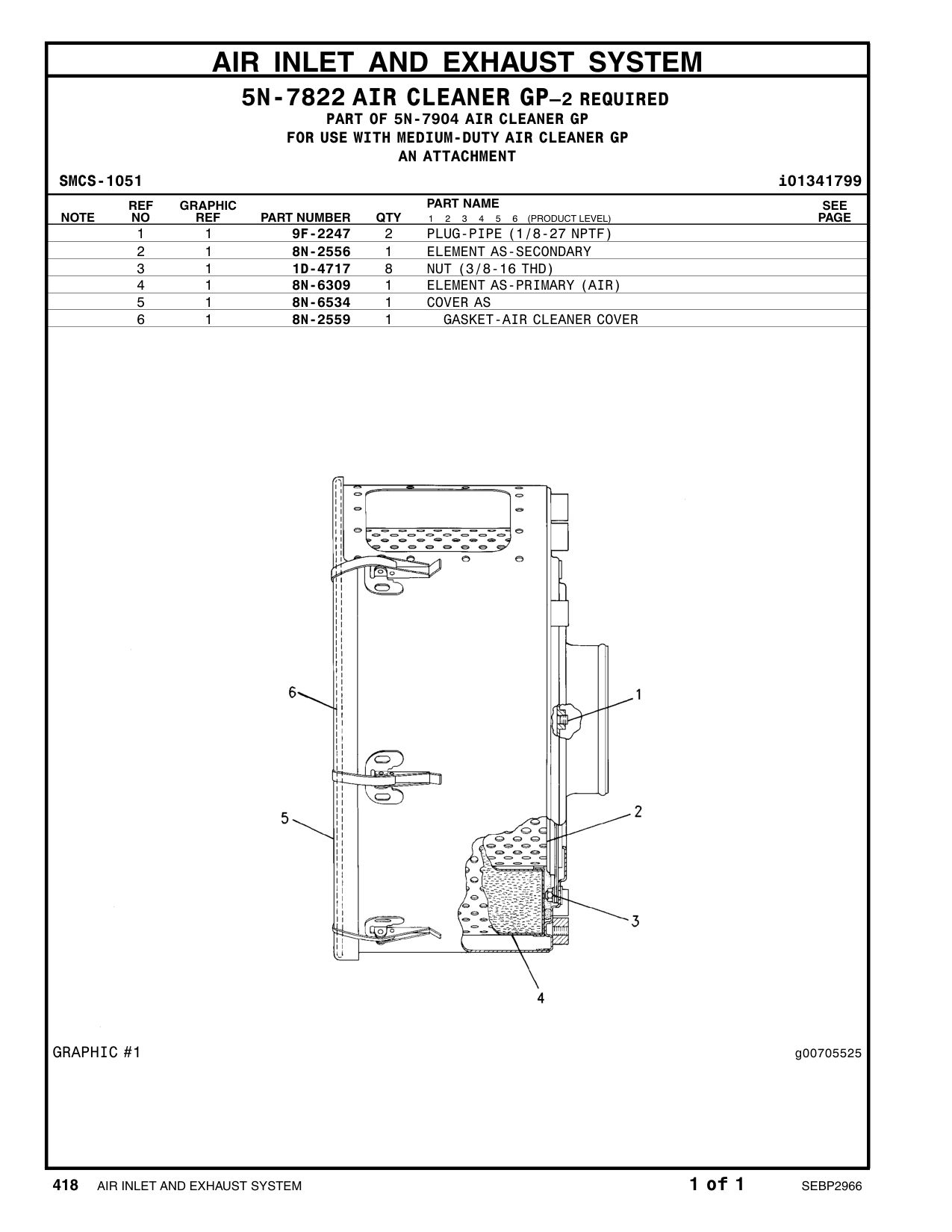 8N-2559 GASKET-AIR CLEANER COVER CAT parts manual diagram
