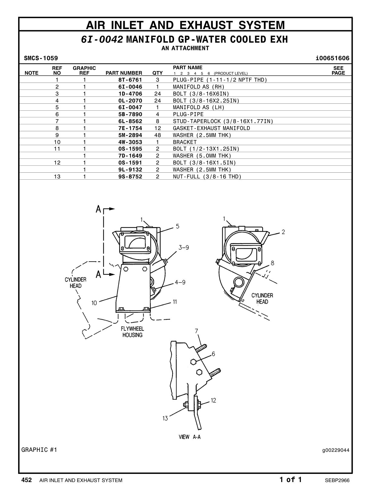 7E-1754 GASKET-EXHAUST MANIFOLD CAT parts manual diagram