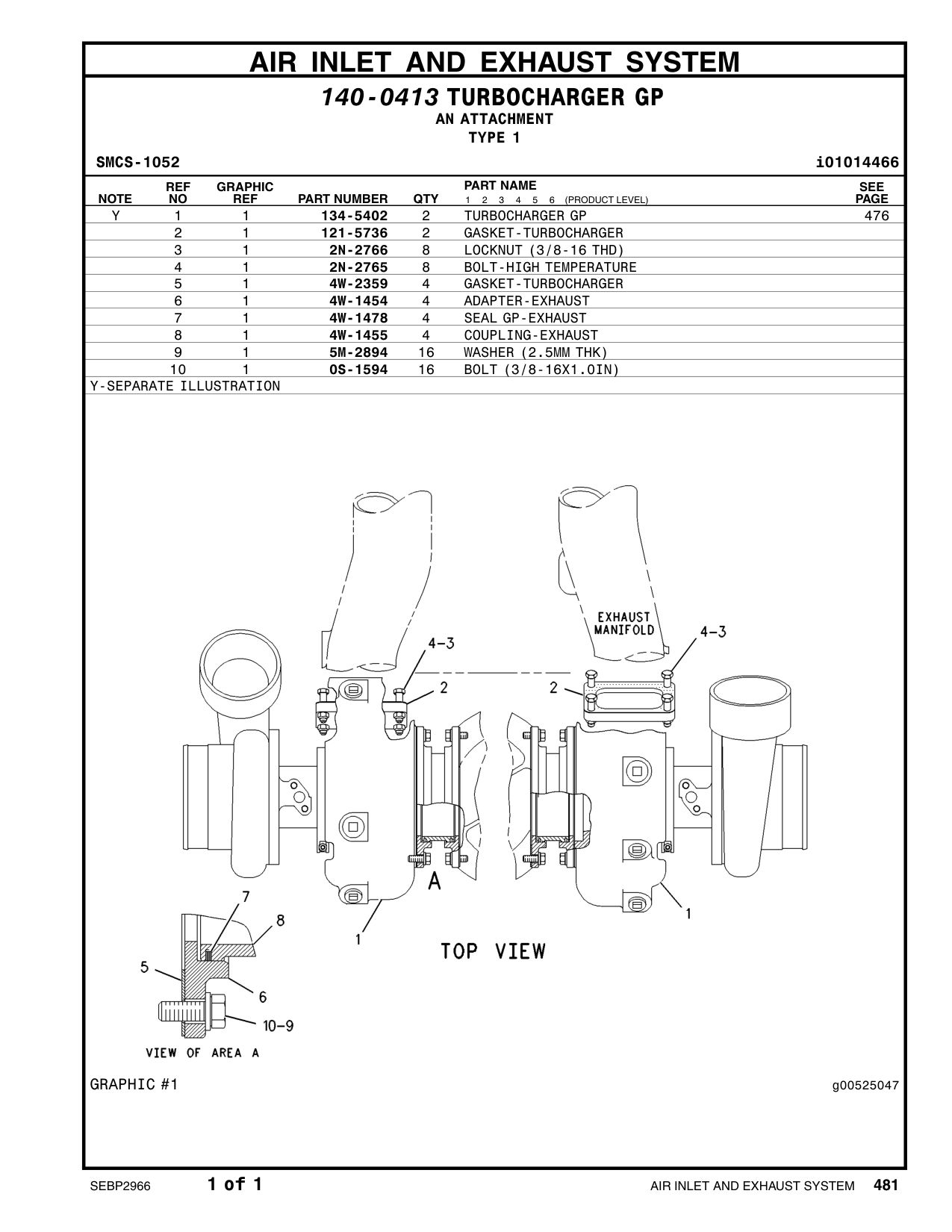 134-5402 TURBOCHARGER GP CAT parts manual diagram